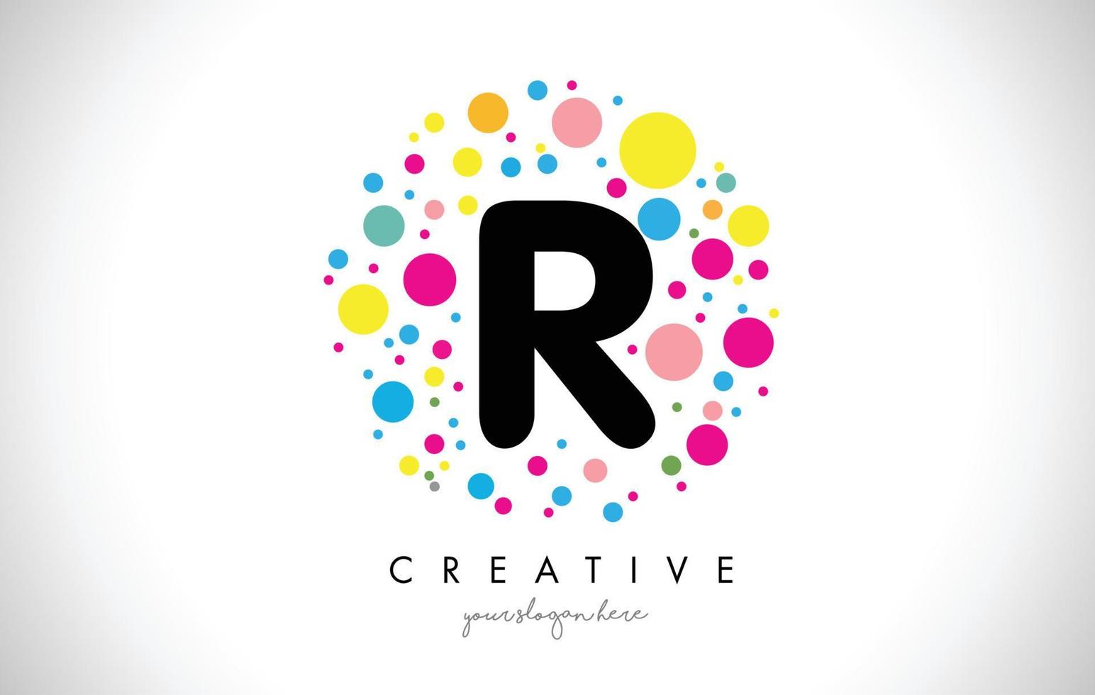 r Bubble Dots Letter Logo Design mit kreativen bunten Blasen. vektor