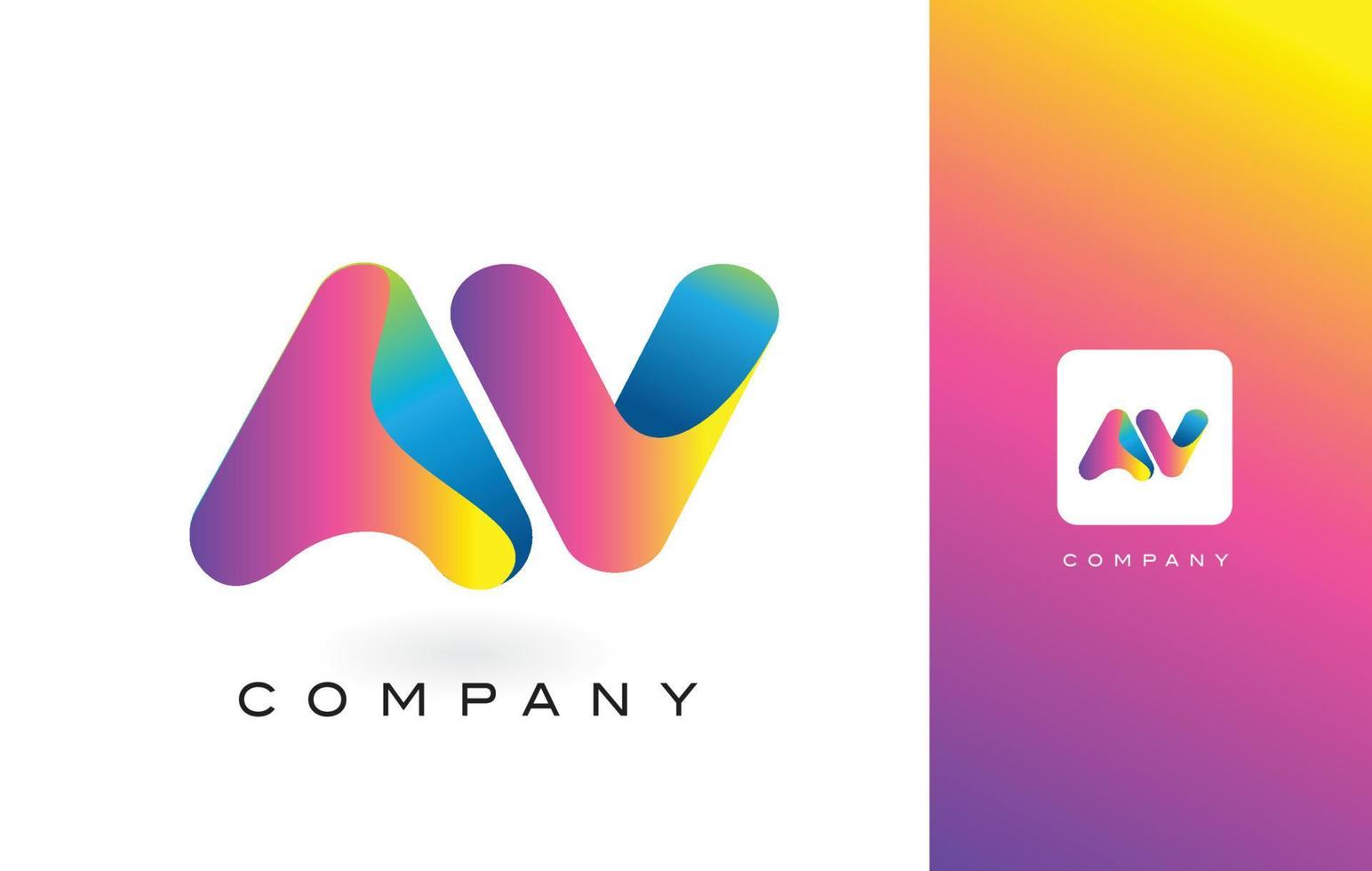 AV-Logo-Brief mit leuchtenden, schönen Farben des Regenbogens. bunter trendiger lila und magentafarbener Buchstabenvektor. vektor