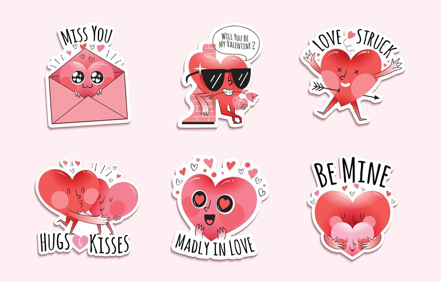 Valentinstag Cartoon Herzen Aufkleber Konzept vektor