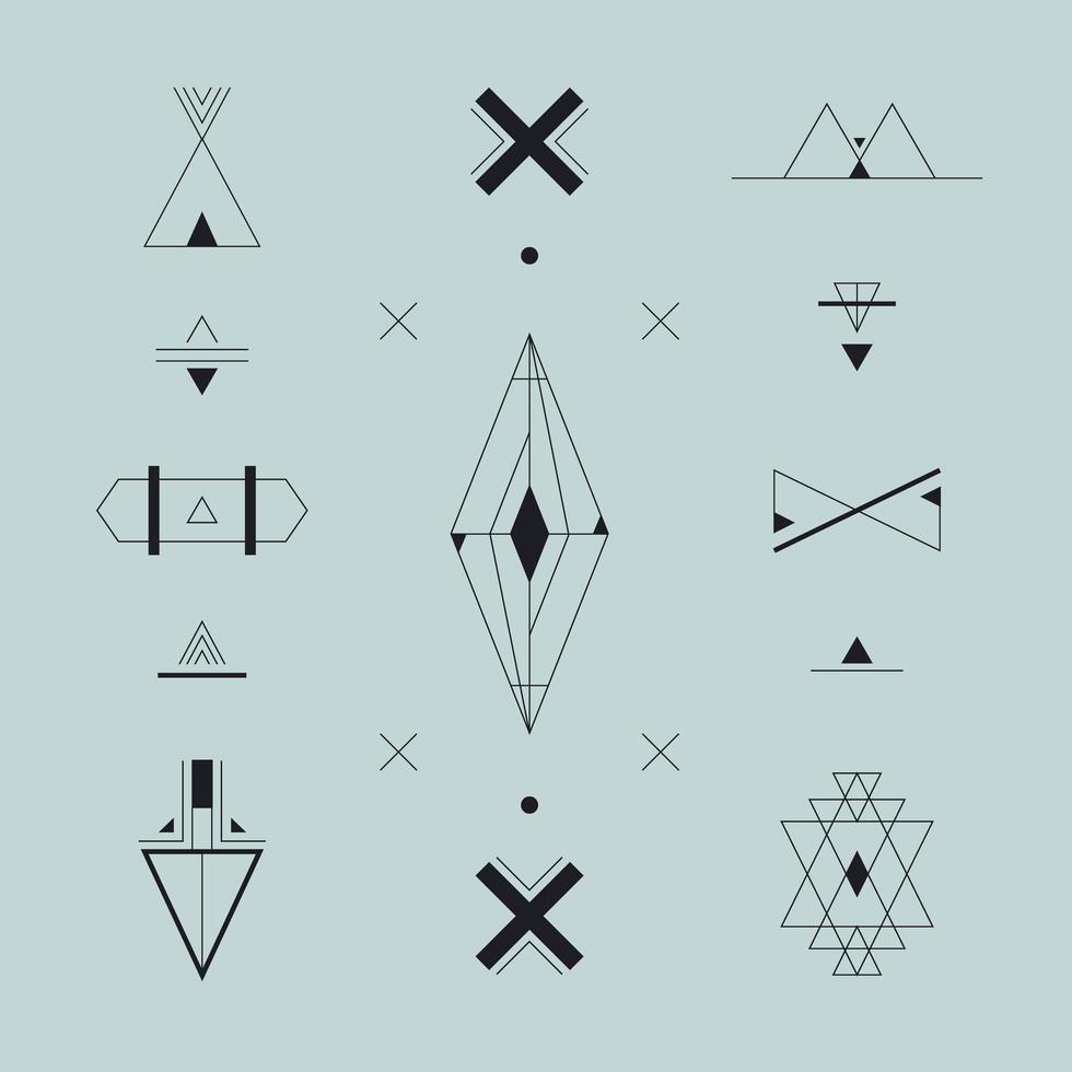 Reihe von trendigen geometrischen Vektorsymbolen, Logos, Zeichen. Sammlung von Hipster-Symbolen. vektor