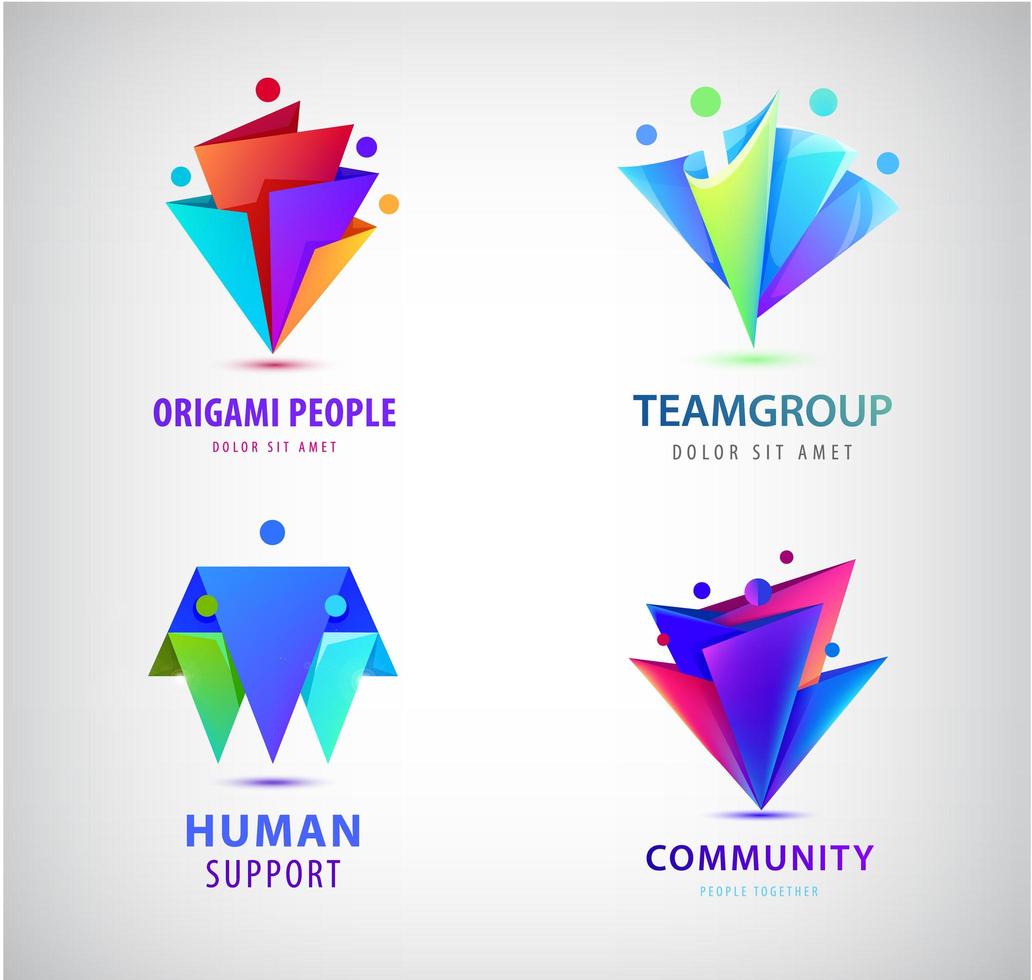 Vektorsatz von Menschen, Menschengruppenlogos. Familie, Business-Teamwork, Freundschaftskonzept. 3D-Origamien vektor