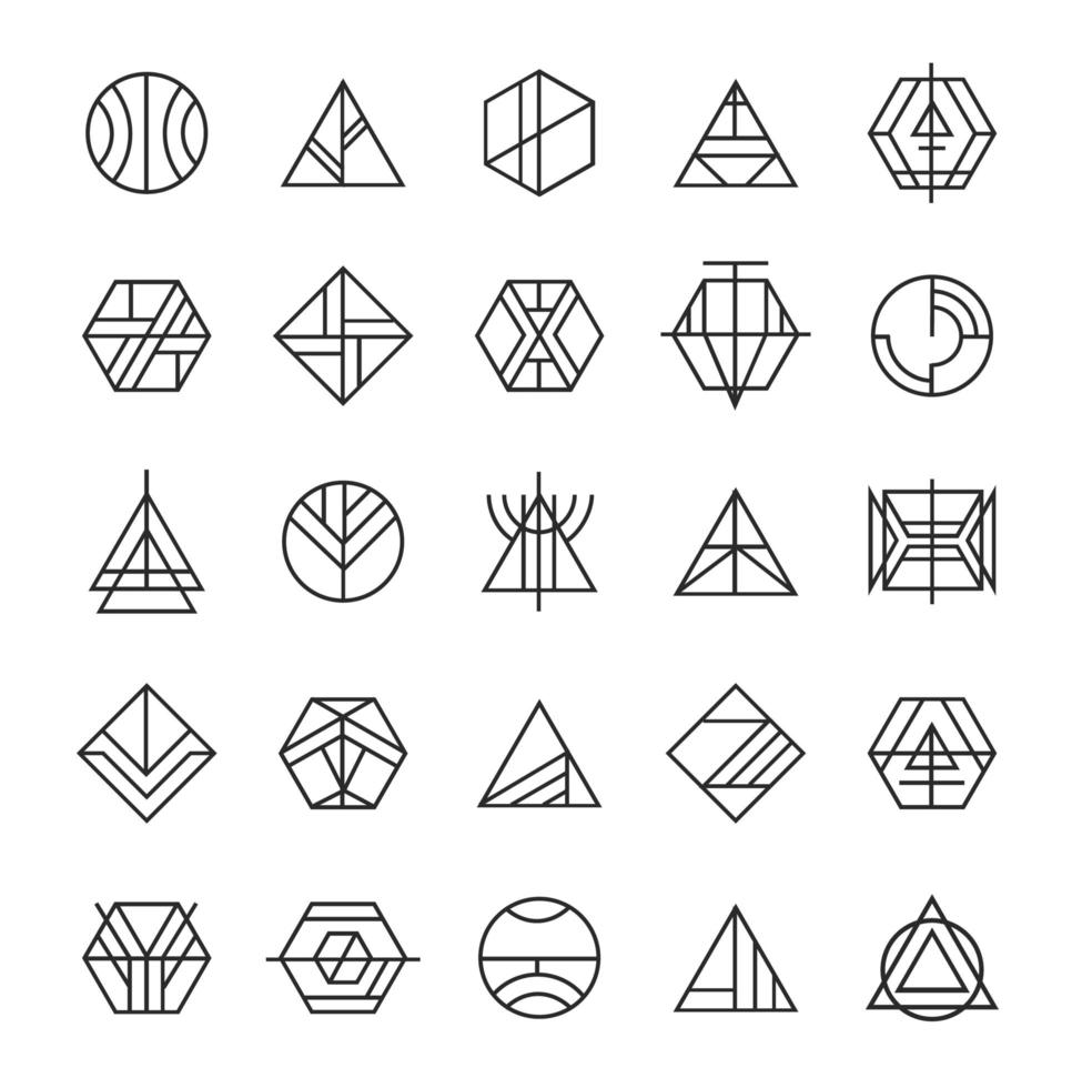 vektor uppsättning abstrakta linjära hipster, tribal logotyper. geometriska ikoner, identitet, stämplar, tecken