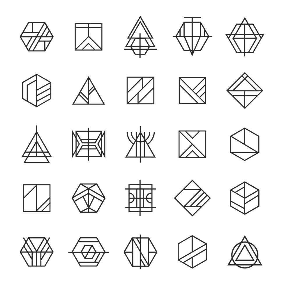 Vektorsatz abstrakter linearer Hipster, Stammeslogos. geometrische Symbole, Identität, Briefmarken, Zeichen vektor
