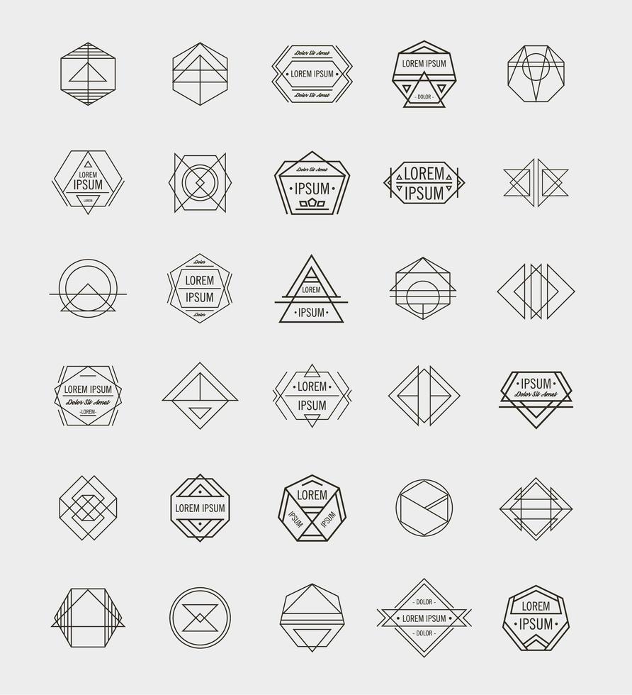 uppsättning retro linje abstrakt hipster monokrom geometrisk badge logotyp, ikon, logotyp vektor