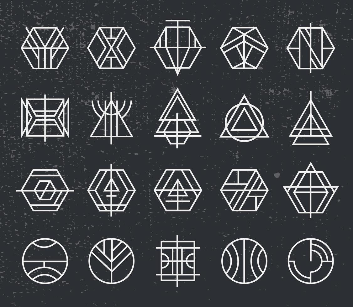 vektor uppsättning abstrakta linjära hipster logotyper. geometriska ikoner, identitet, stämplar, tecken