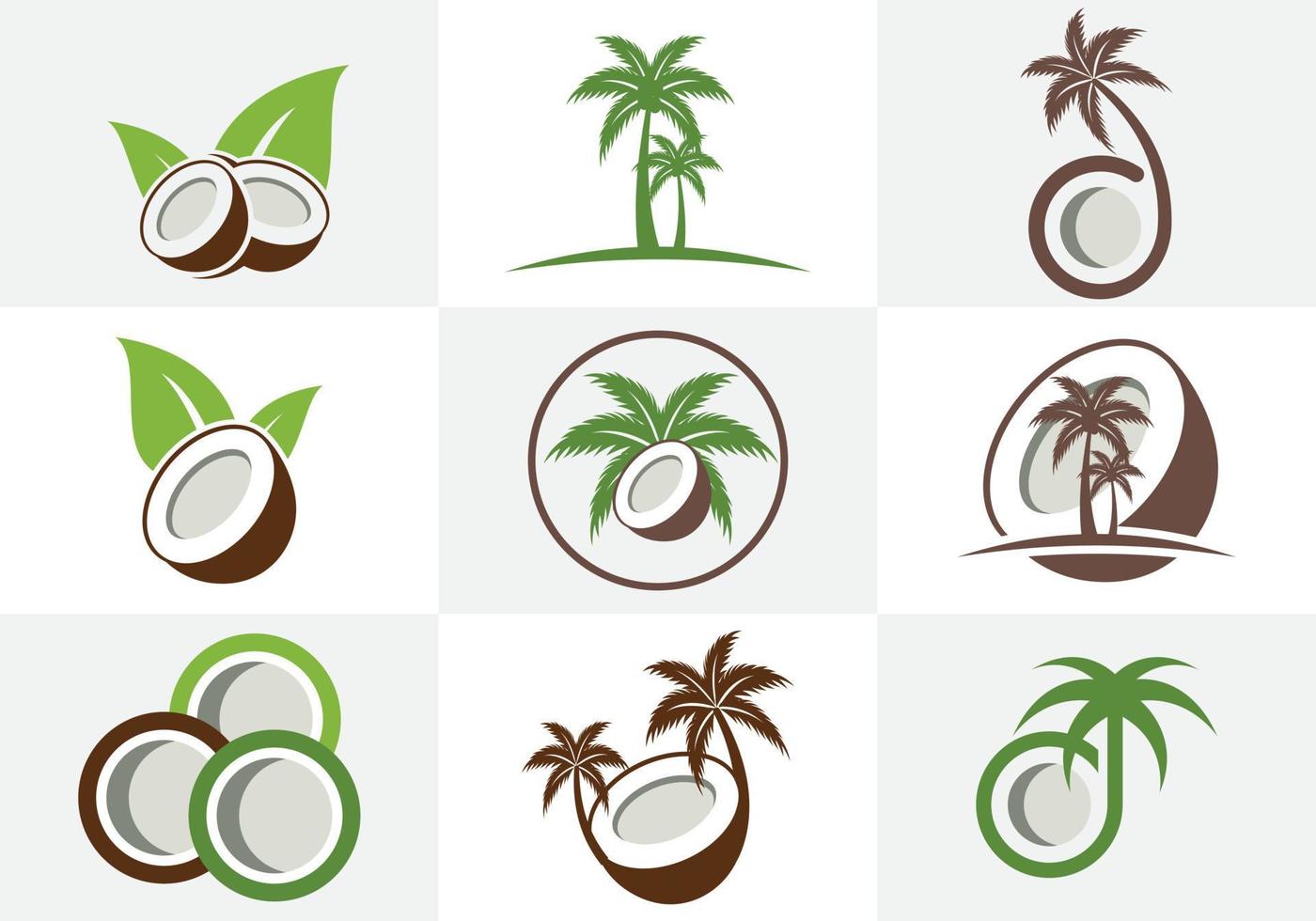 kreativ modern kokosnöt med löv tecken logotyp formgivningsmall. ikonuppsättning vektor