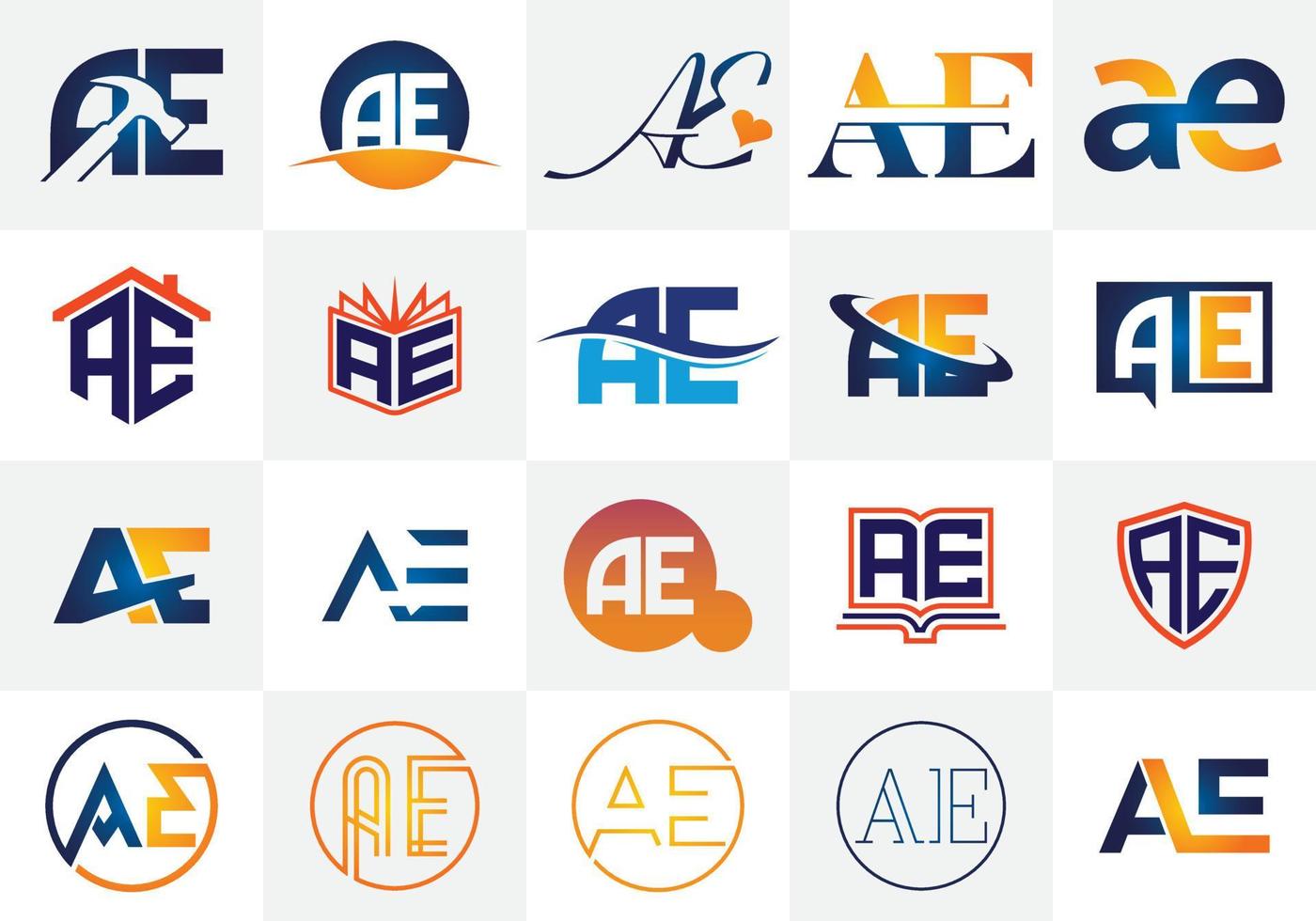 ae bokstavs logotyp design. kreativa ae bokstäver ikonuppsättning vektor. vektor