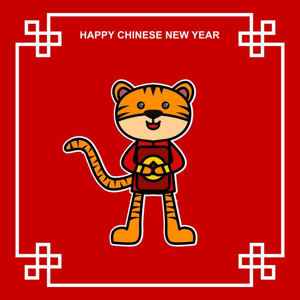 söt tiger tecknad illustration design bär kuvert för 2022 kinesiska nyåret. vektor