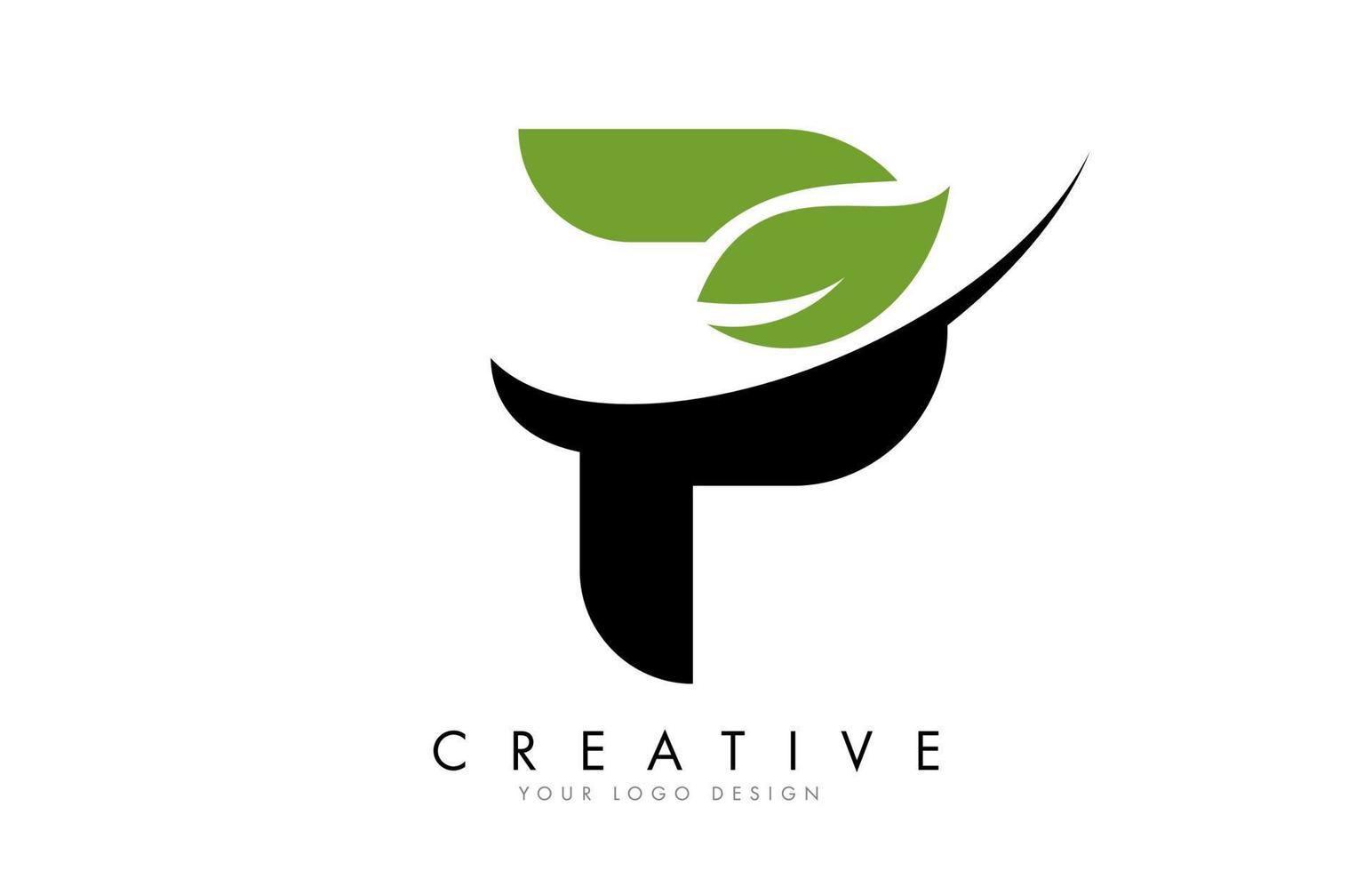 Buchstabe p mit Blatt und kreativem Swoosh-Logo-Design. vektor