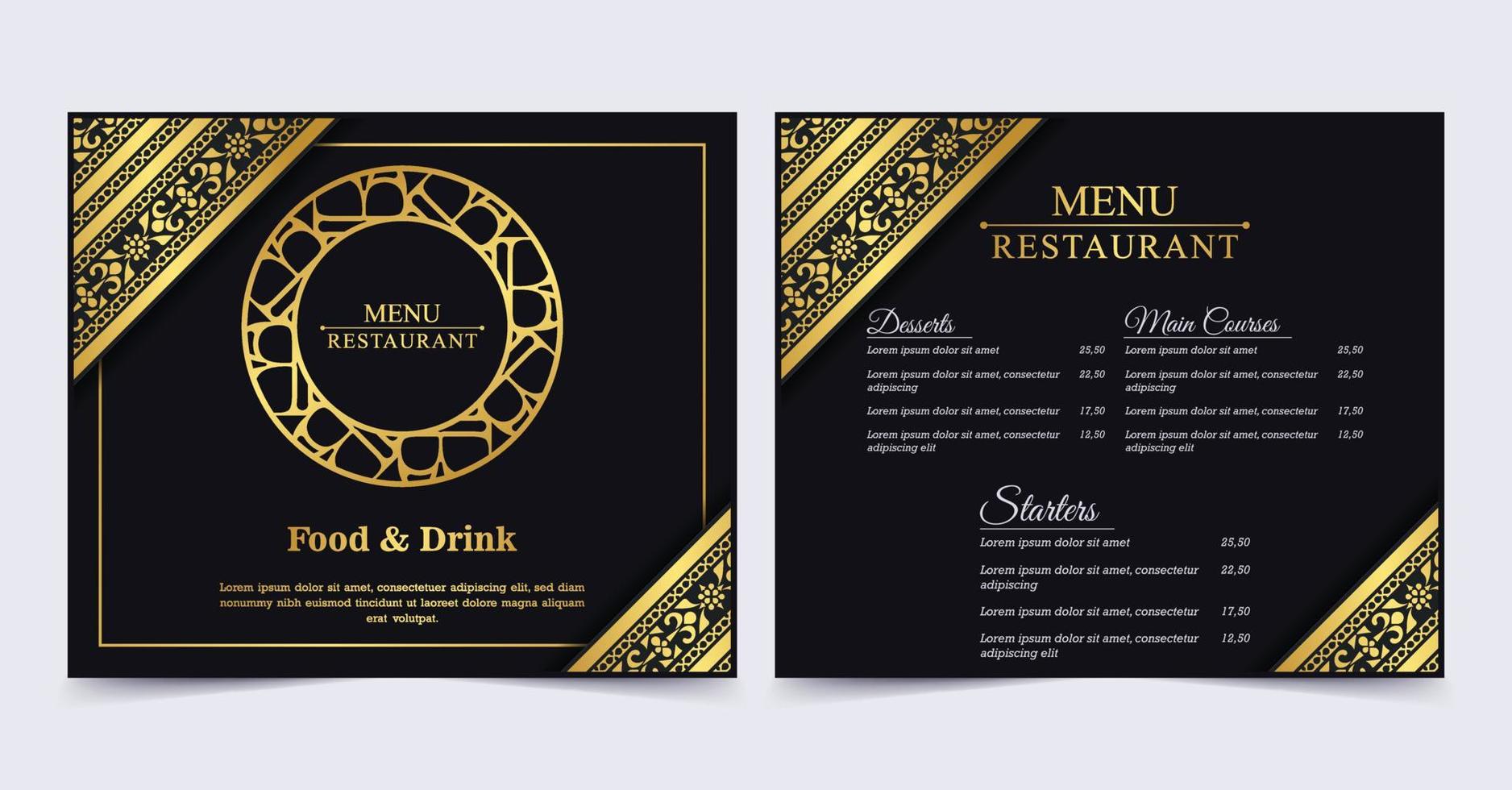 Luxusmenürestaurant mit dekorativen Elementen. vektor