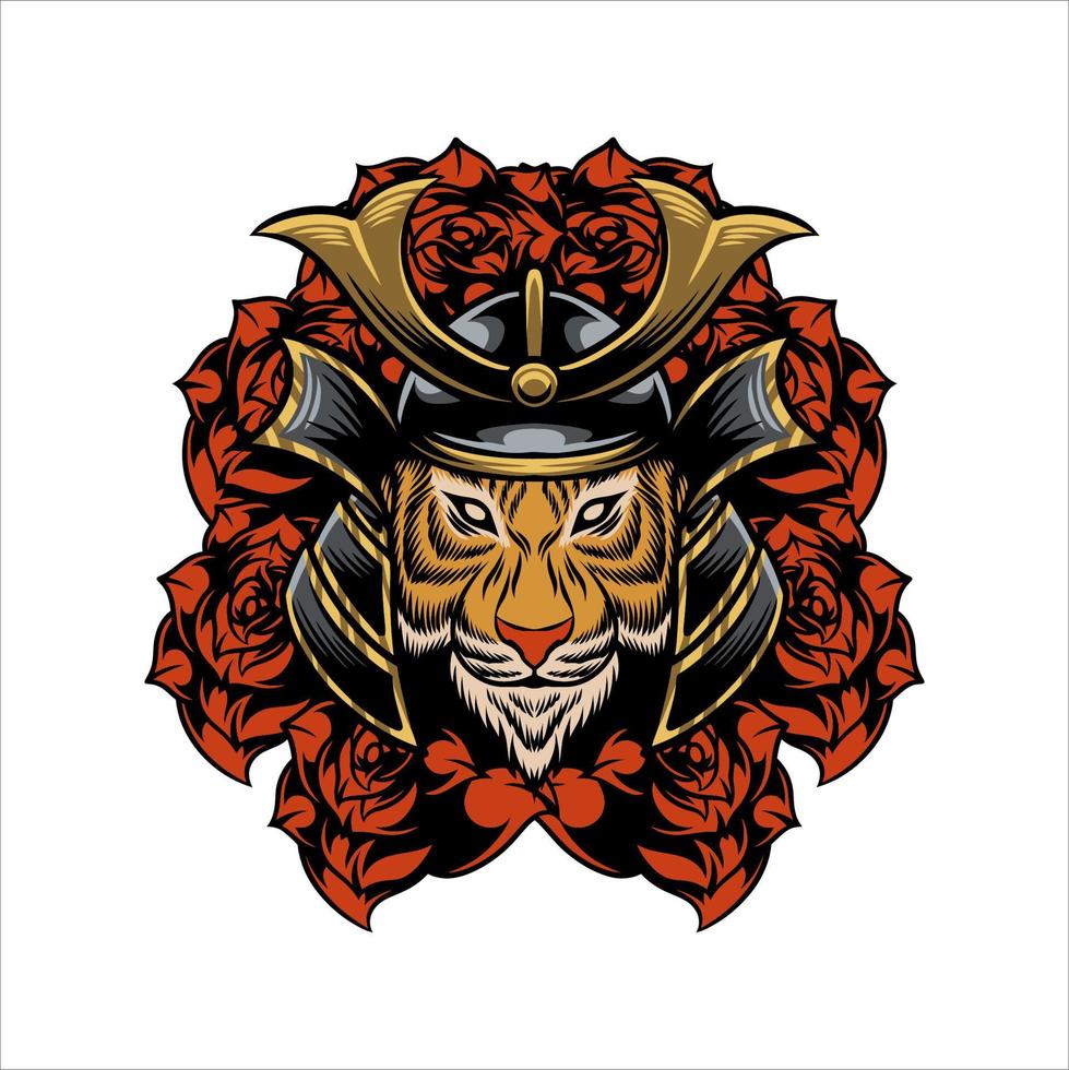 japansk samuraj mask tiger katt djur vektor design