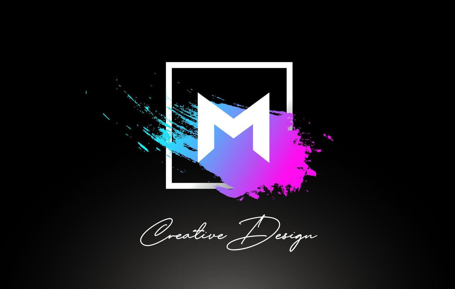 m künstlerisches Pinsel-Brief-Logo-Design in lila blauen Farben Vektor