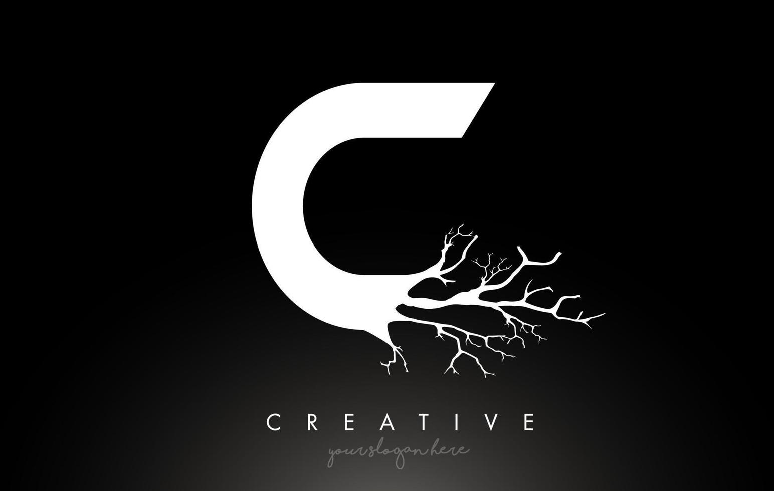 Buchstabe c Design-Logo mit kreativem Ast. c Buchstabe Baum Symbol Logo vektor