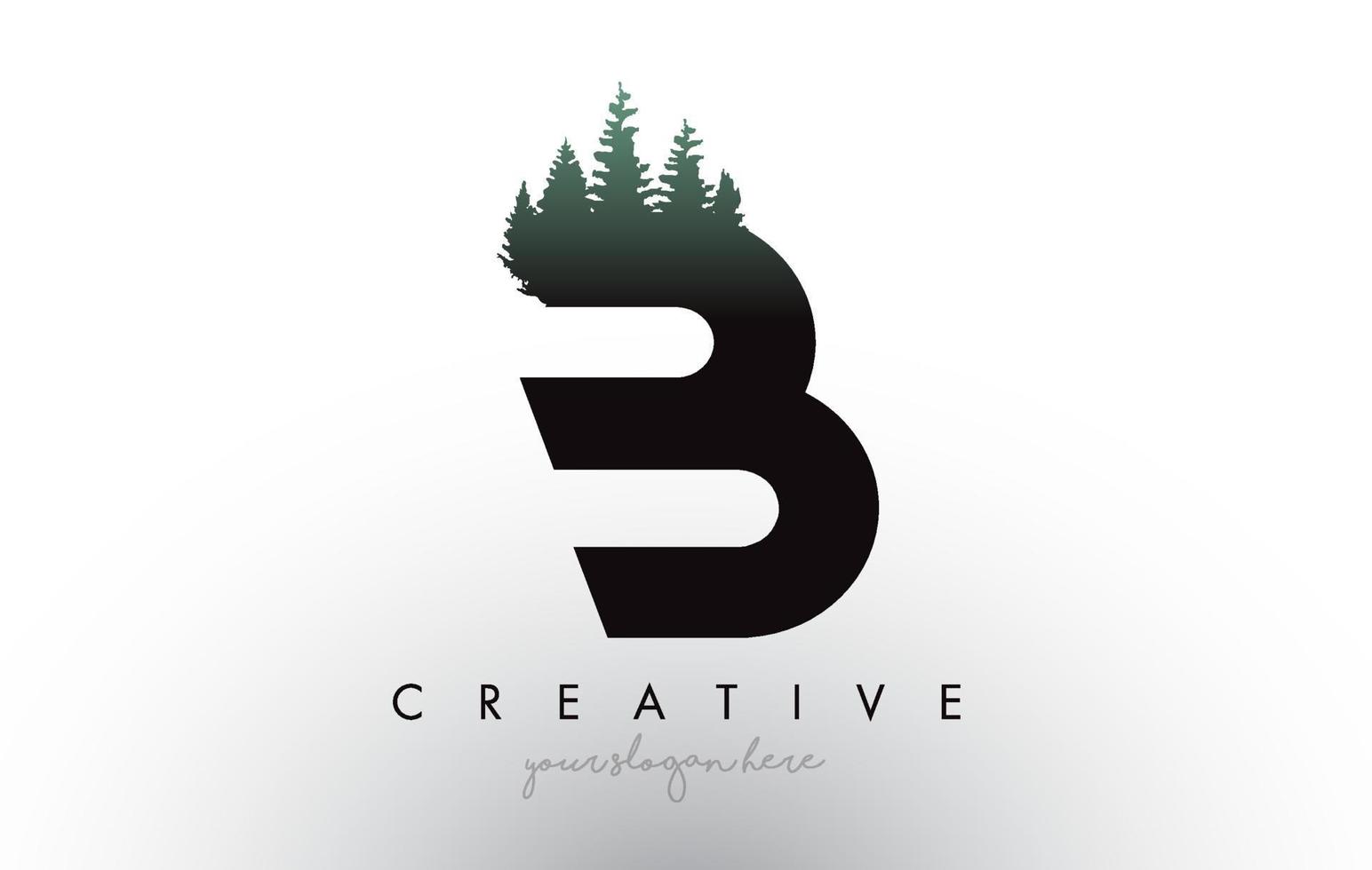 Kreative b-Brief-Logo-Idee mit Kiefernwäldern. Buchstabe b Design mit Kiefer oben vektor