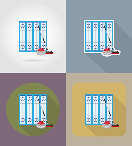 lekplats för curling sportspel platt ikoner vektor illustration