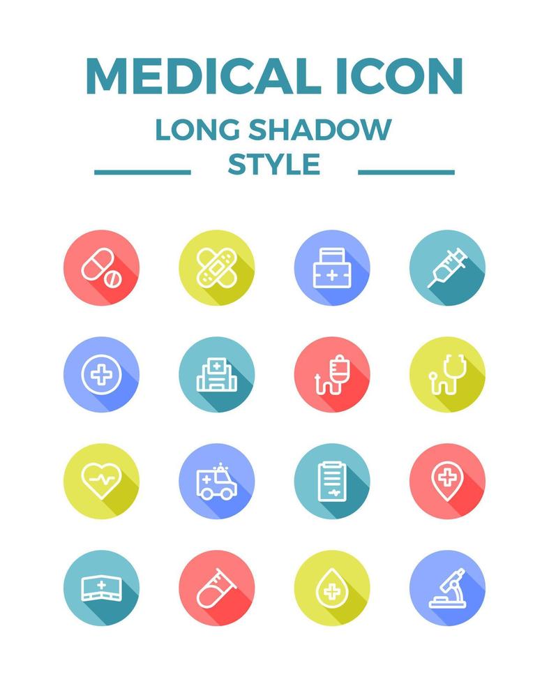 Medizin, Medizin, Krankenhaussymbol im langen Schattenstil vektor