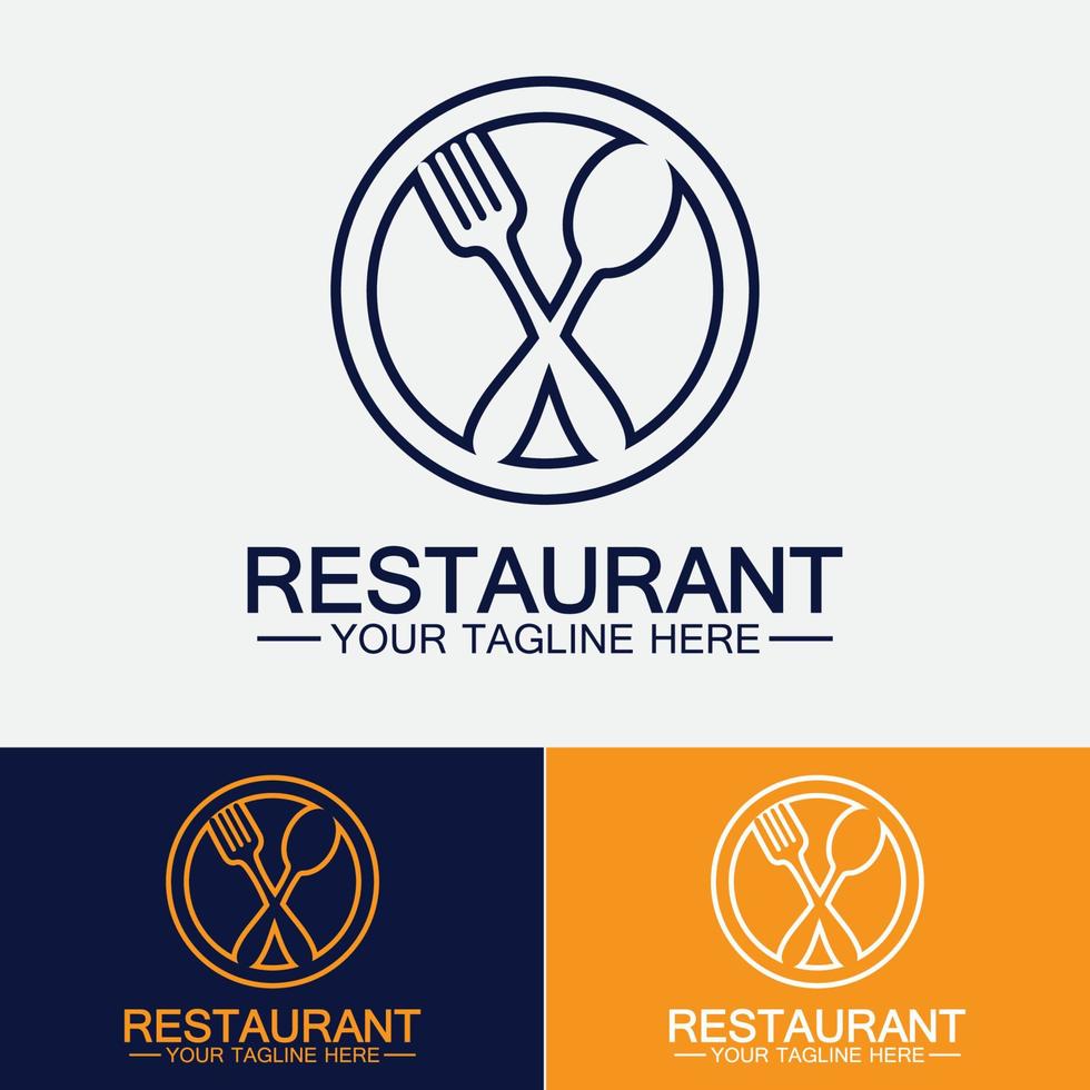 Restaurantlogo mit Löffel- und Gabelsymbol, Menüdesign-Essengetränkekonzept für Caférestaurant vektor