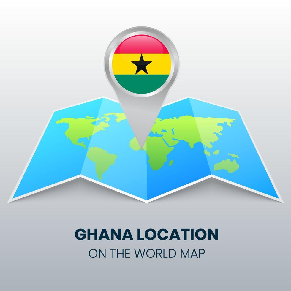 Standortsymbol von Ghana auf der Weltkarte, rundes Stiftsymbol von Ghana vektor