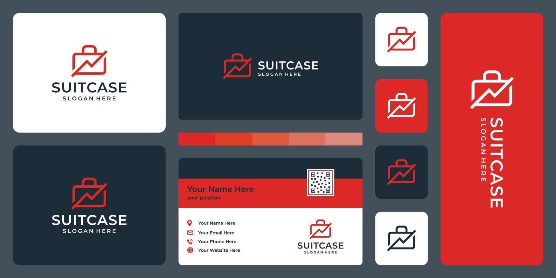 Kofferlogo und analytisches oder finanzielles Diagrammlogo. Visitenkarten-Design vektor