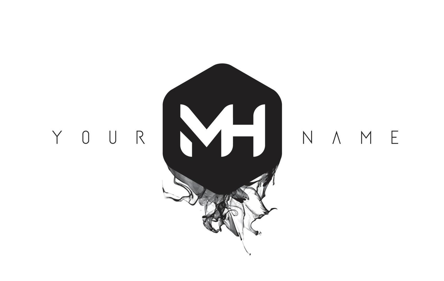 mh-Brief-Logo-Design mit verschütteter schwarzer Tinte vektor