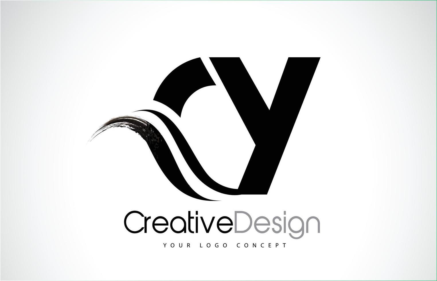 cy cy kreatives Pinseldesign mit schwarzen Buchstaben mit Swoosh vektor