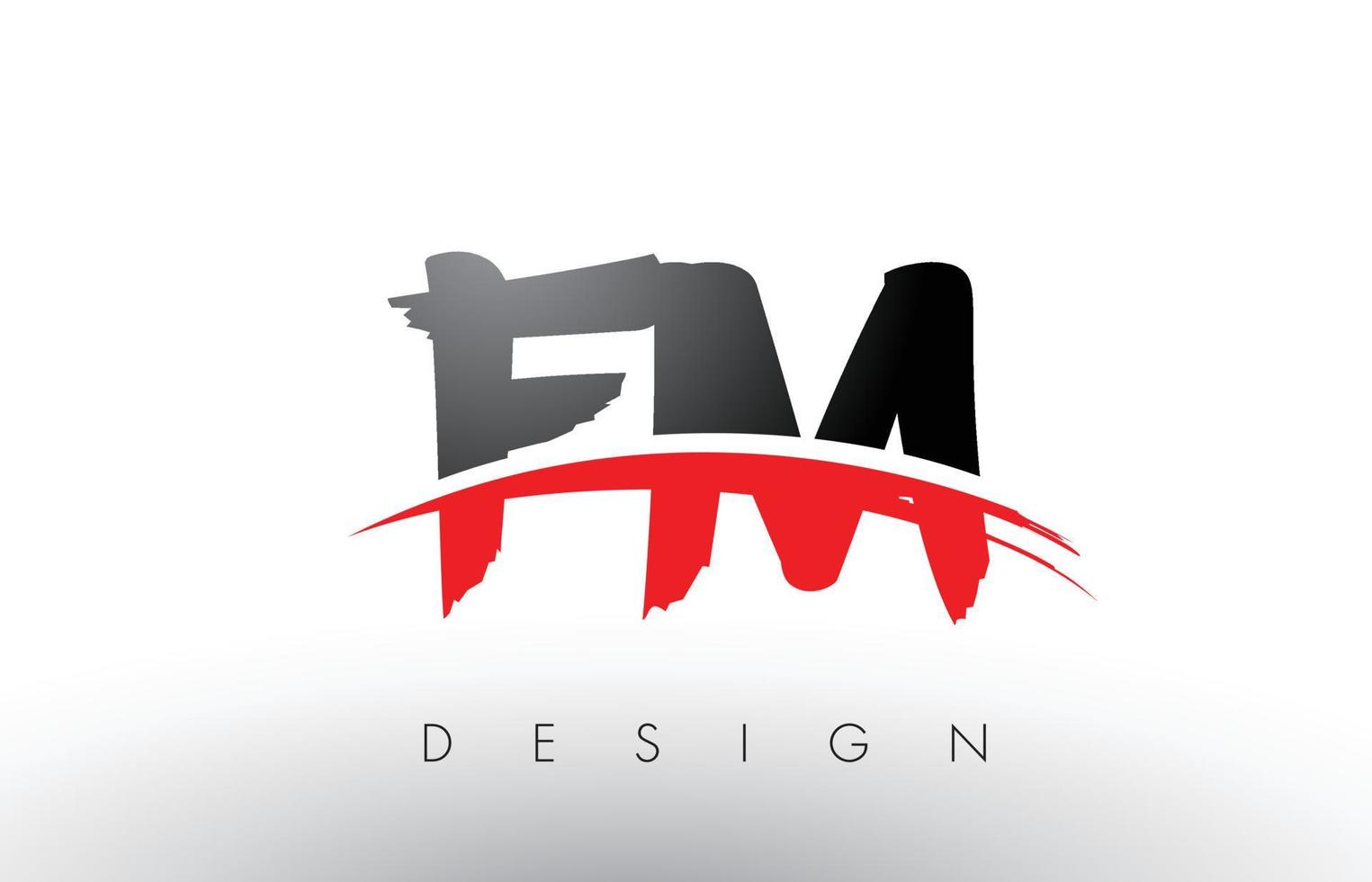 fm fm Brush Logo-Buchstaben mit roter und schwarzer Swoosh-Bürstenfront vektor