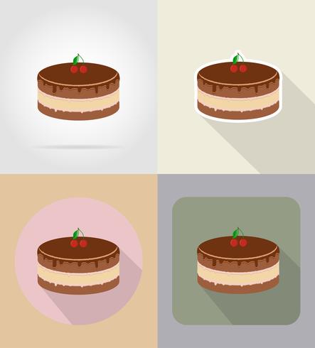 Schokoladenkuchenlebensmittel und flache Ikonen der Gegenstände vector Illustration