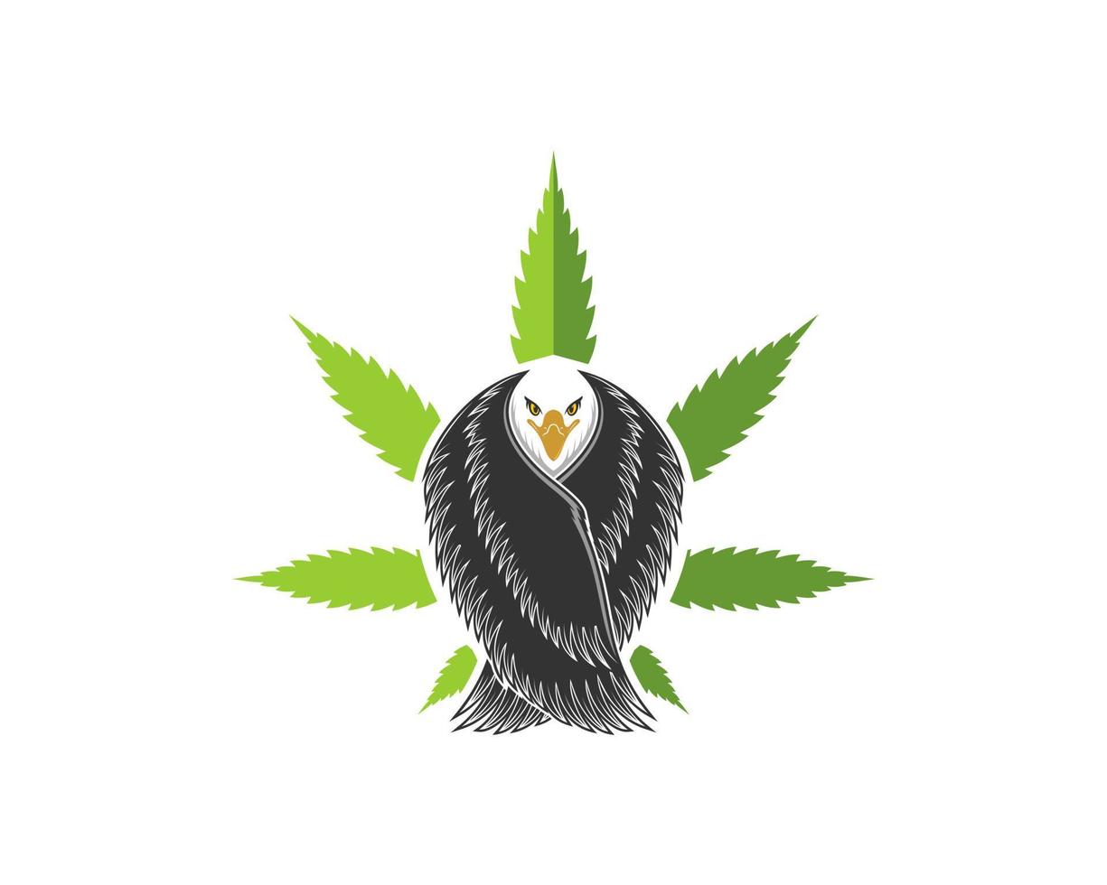 grünes Cannabisblatt mit patriotischem Adler im Inneren vektor