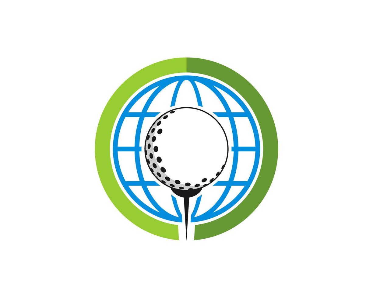cirkelform med golfboll och abstrakt jordglob bakom vektor