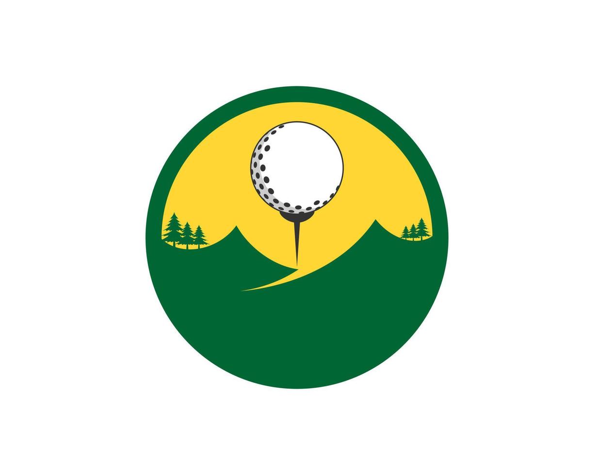 cirkelform med berg och golfboll inuti vektor