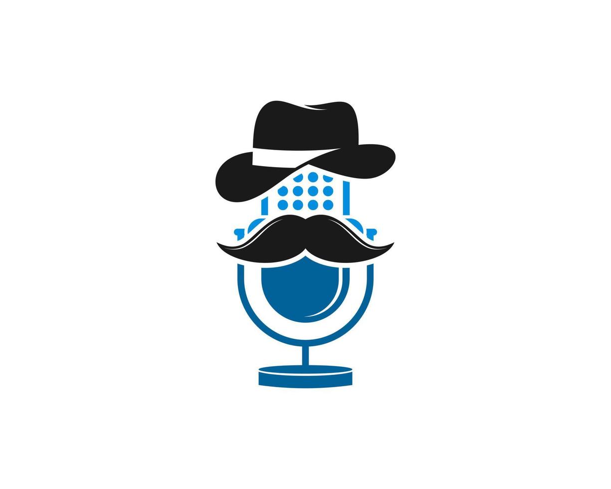 Podcast-Mikrofon mit Gentleman-Hut und Schnurrbart vektor