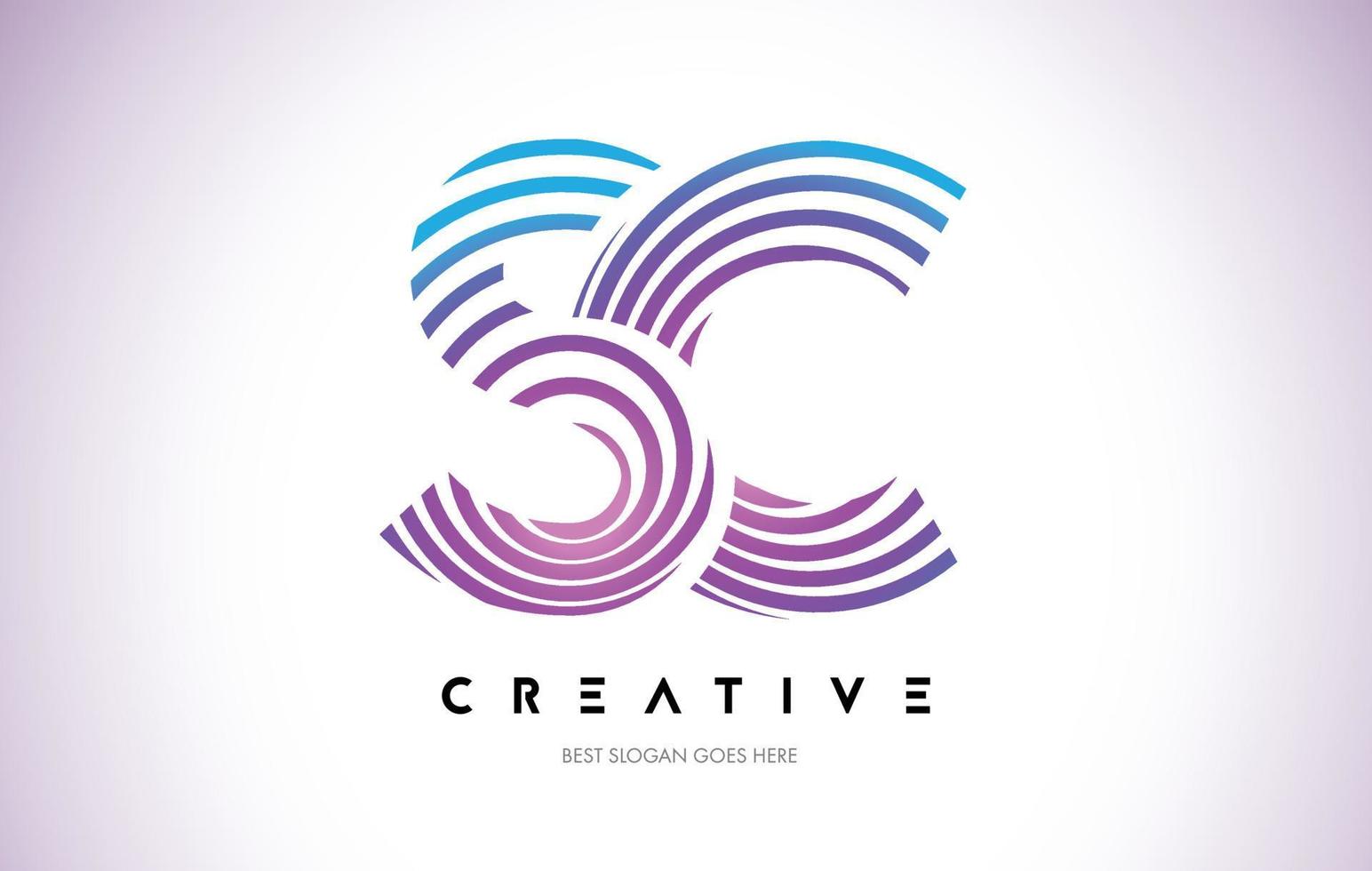 sc Linien Warp-Logo-Design. Briefsymbol mit lila kreisförmigen Linien. vektor