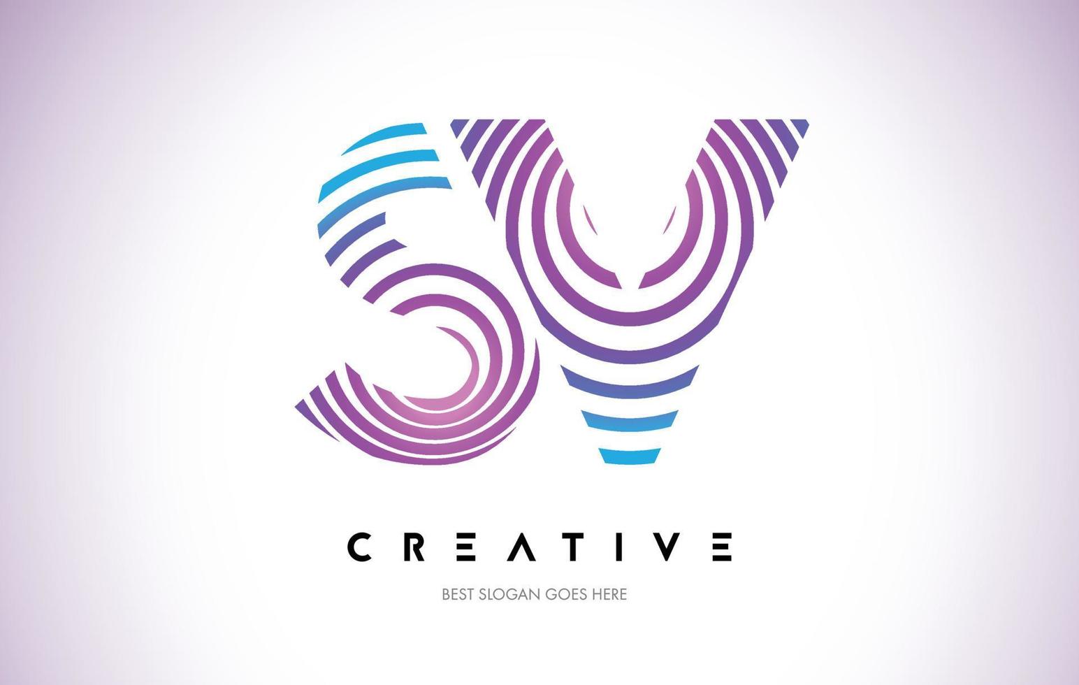 SV-Linien Warp-Logo-Design. Briefsymbol mit lila kreisförmigen Linien. vektor
