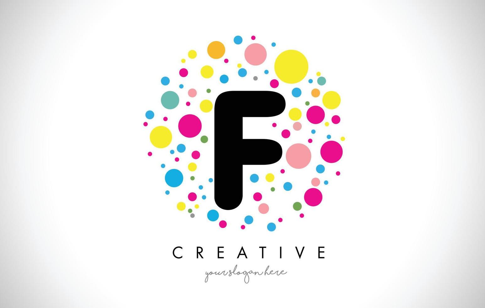 f Bubble Dots Letter Logo Design mit kreativen bunten Blasen. vektor