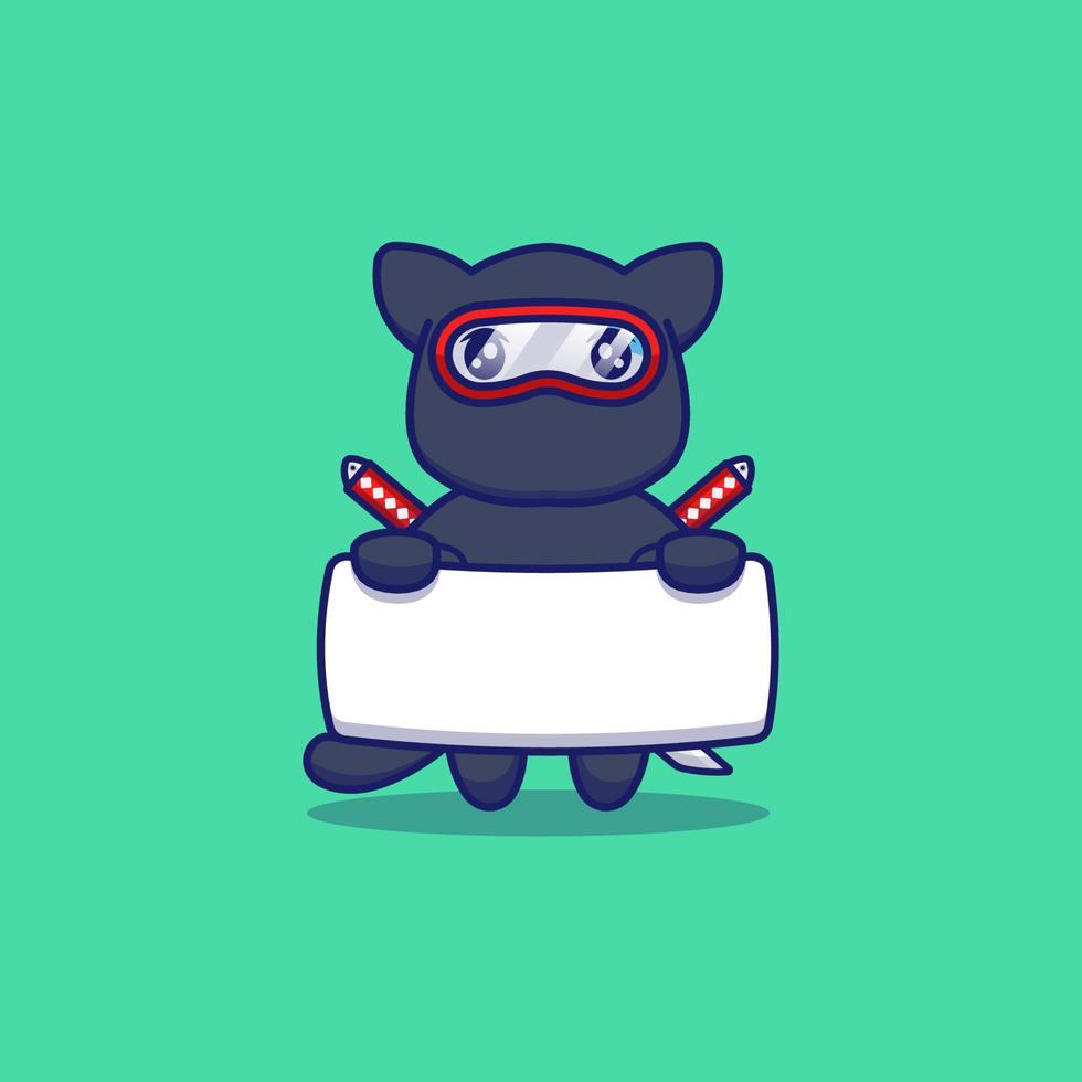 söt ninja katt bär tom banner vektor