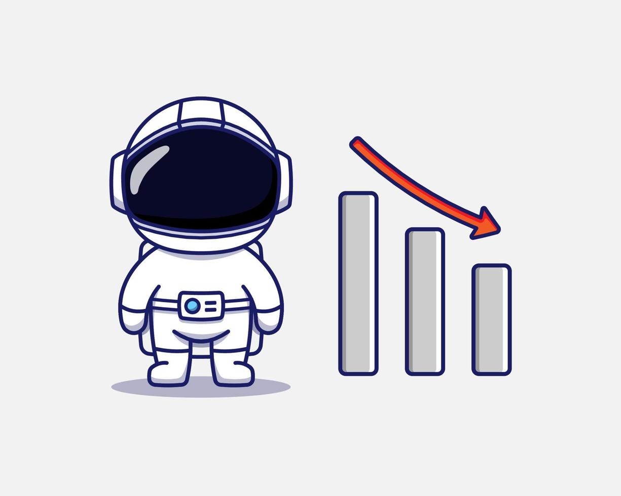 süßer Astronaut mit Graph-Down-Schild vektor