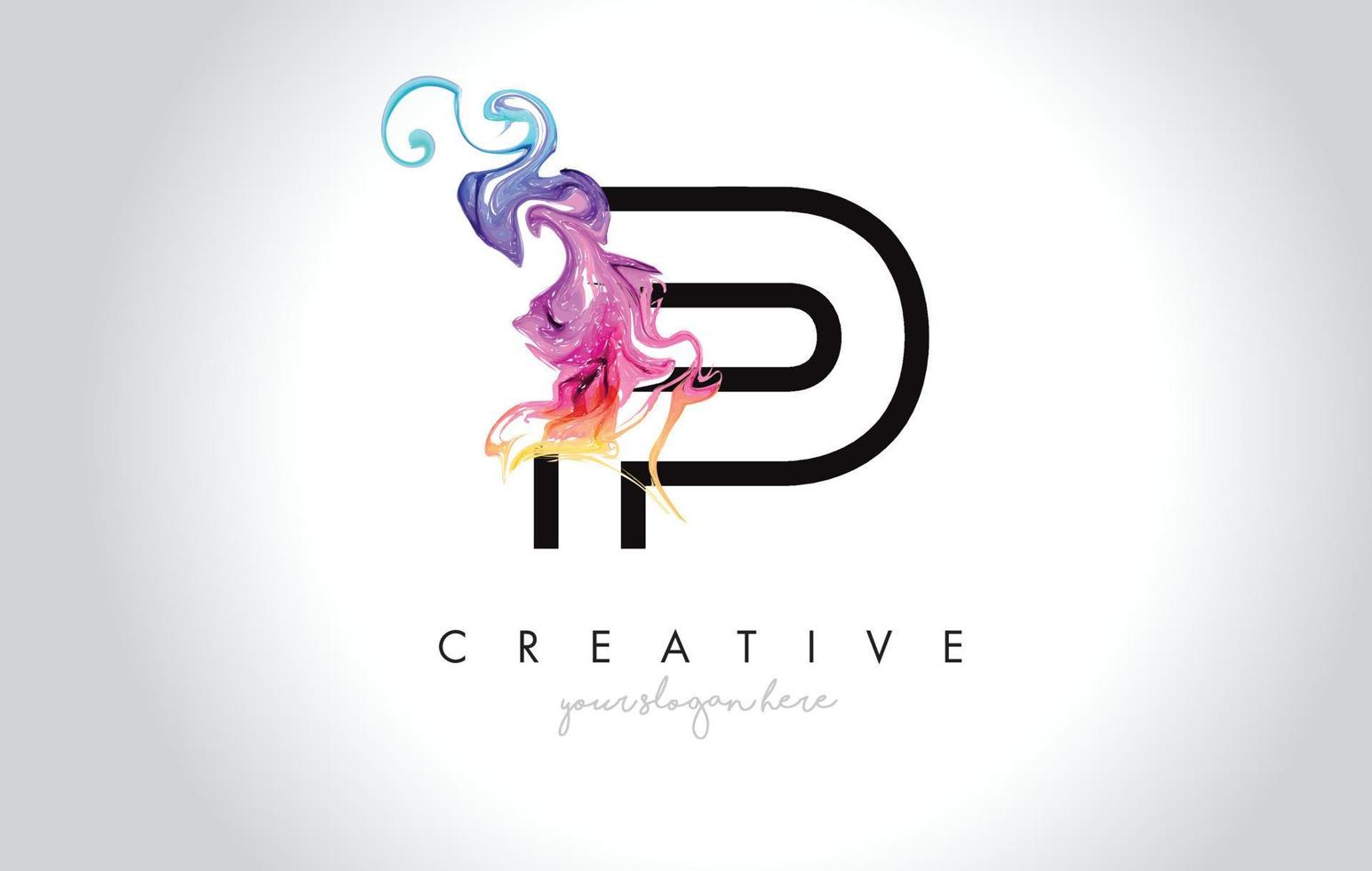 p levande kreativ letter logotyp design med färgglada rök bläck flödande vektor. vektor