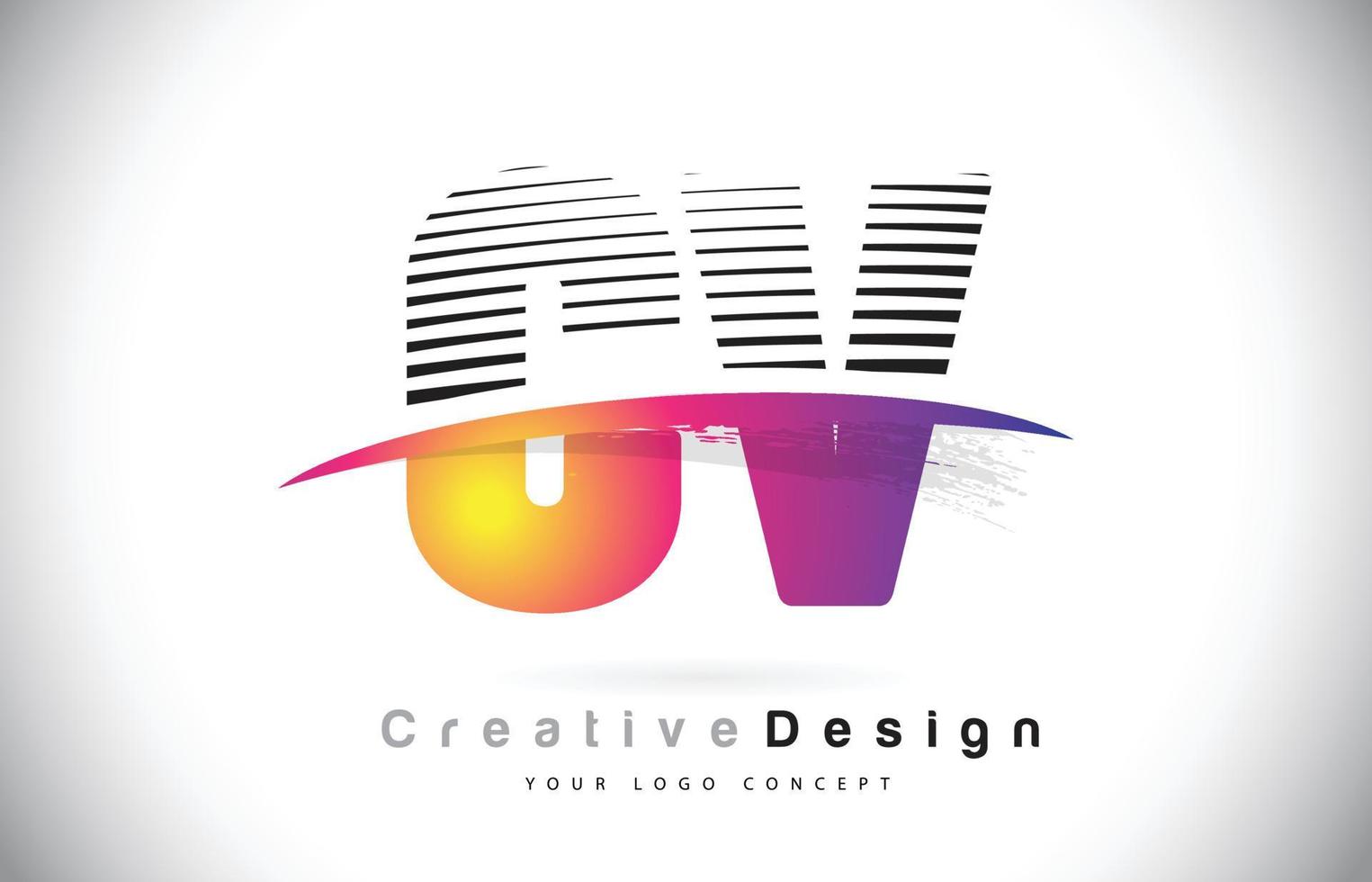 CV CV Letter Logo Design mit kreativen Linien und Swosh in lila Pinselfarbe. vektor