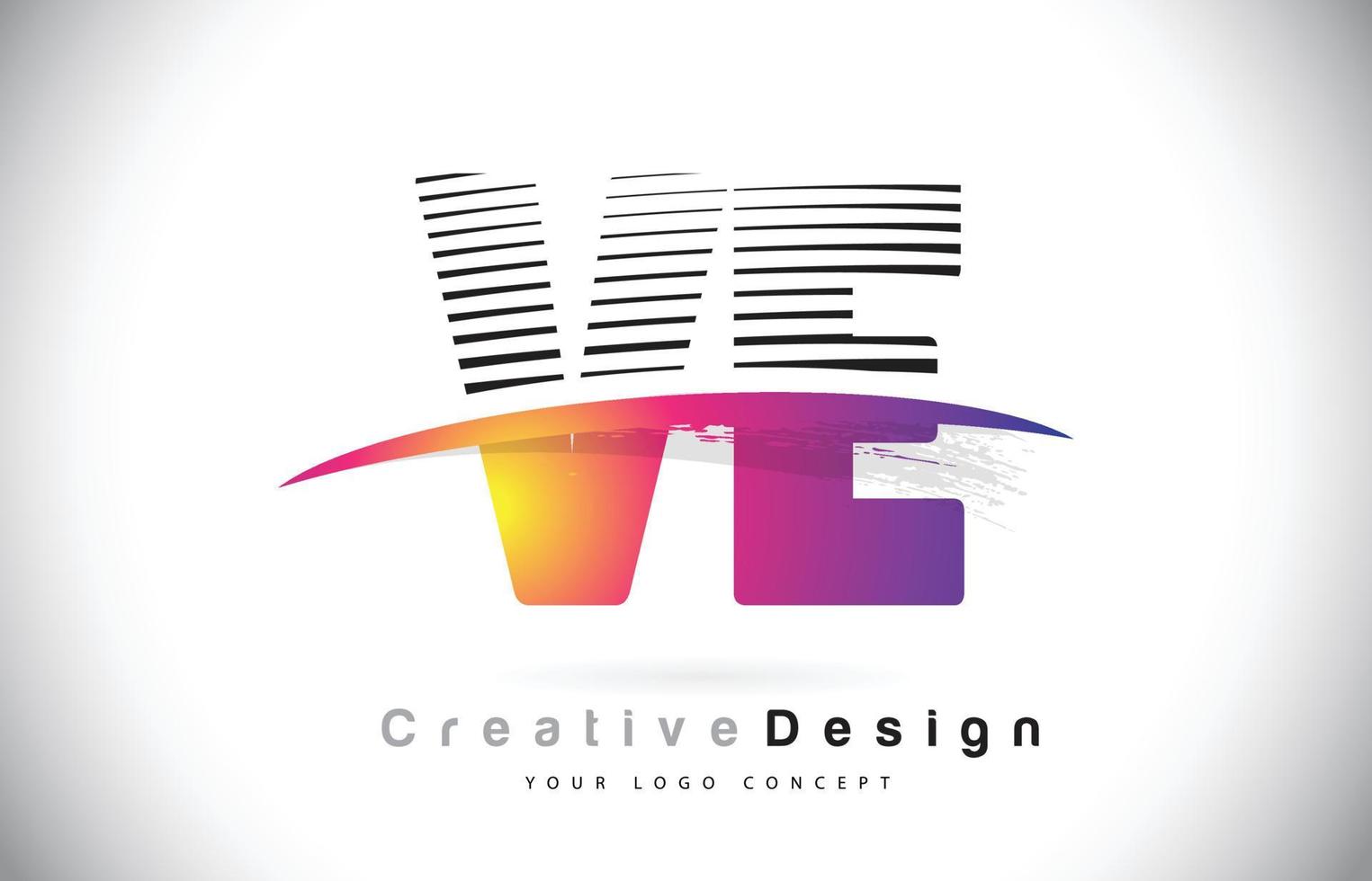 ve ve brief Logo-Design mit kreativen Linien und Swosh in lila Pinselfarbe. vektor