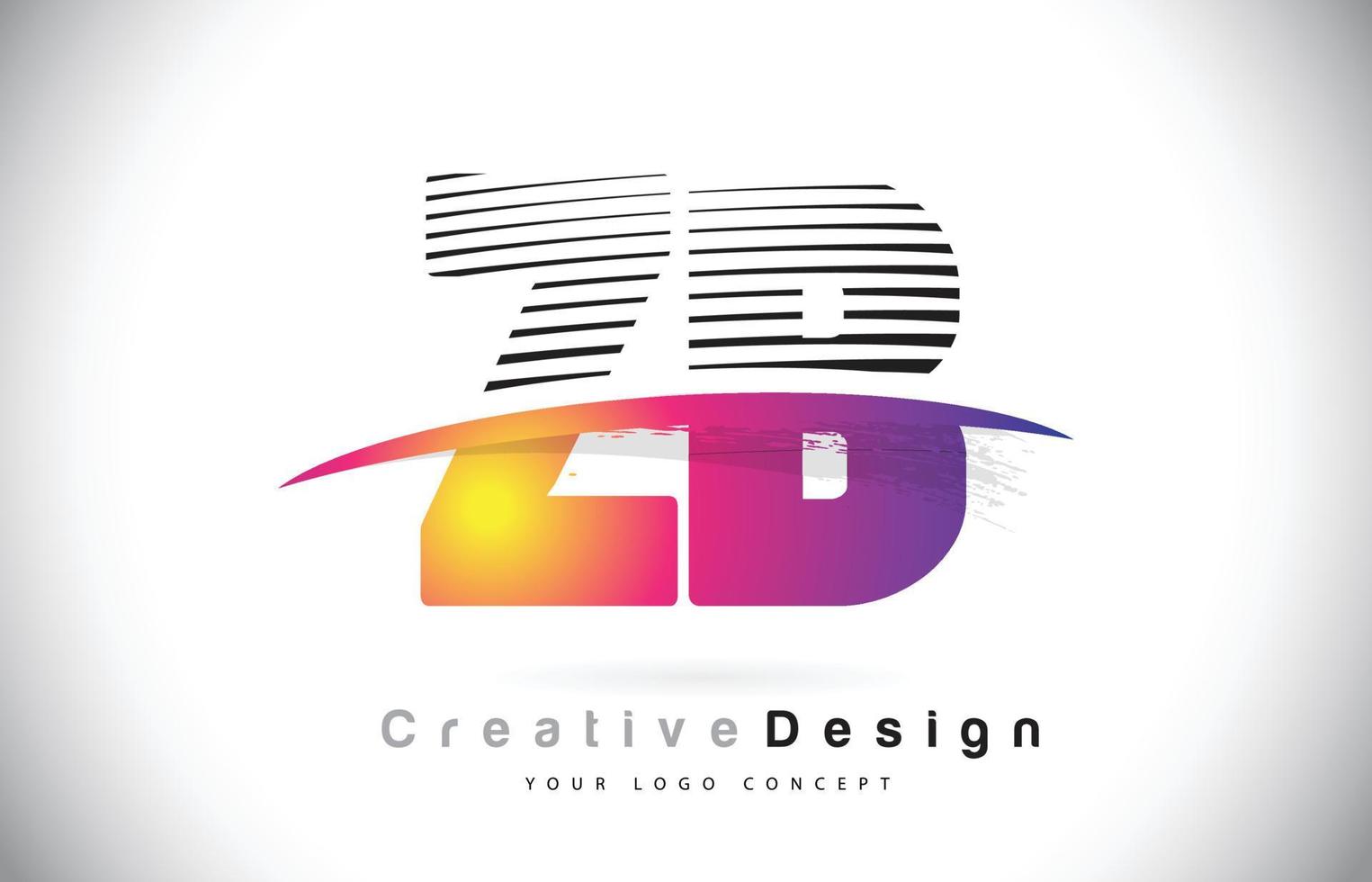 zb zb brief logo design mit kreativen linien und swosh in lila pinselfarbe. vektor