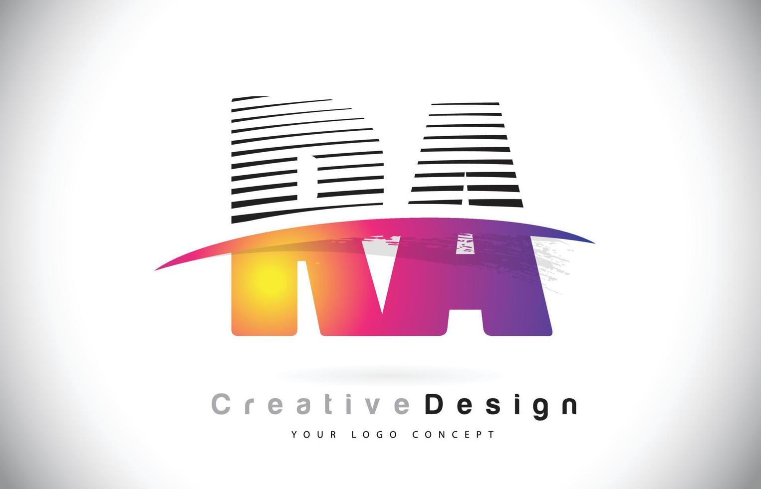 ra ra brief Logo-Design mit kreativen Linien und Swosh in lila Pinselfarbe. vektor