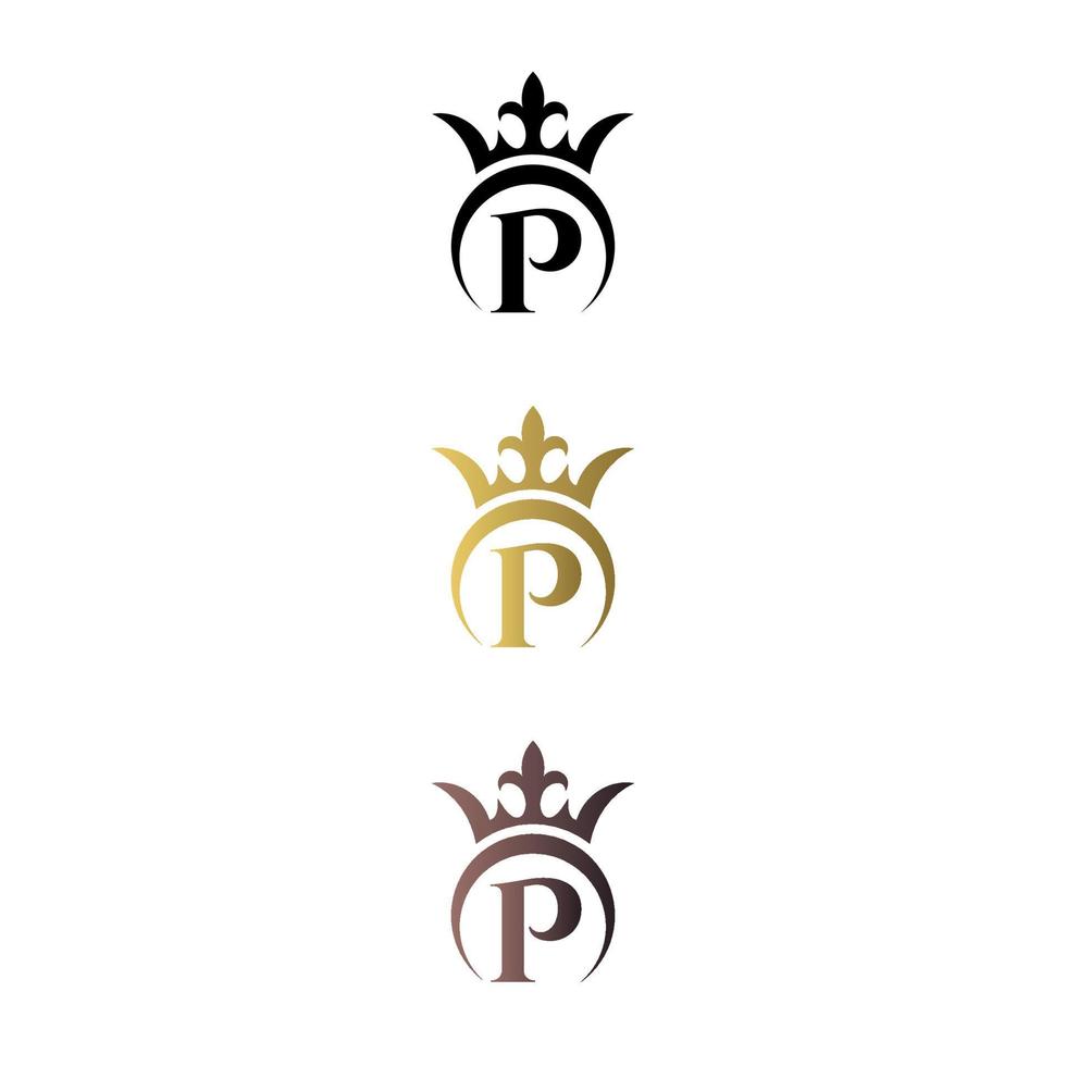 Luxus-Logo-Buchstabe-Marke p mit Krone und königlichem Symbol kostenloser Vektor