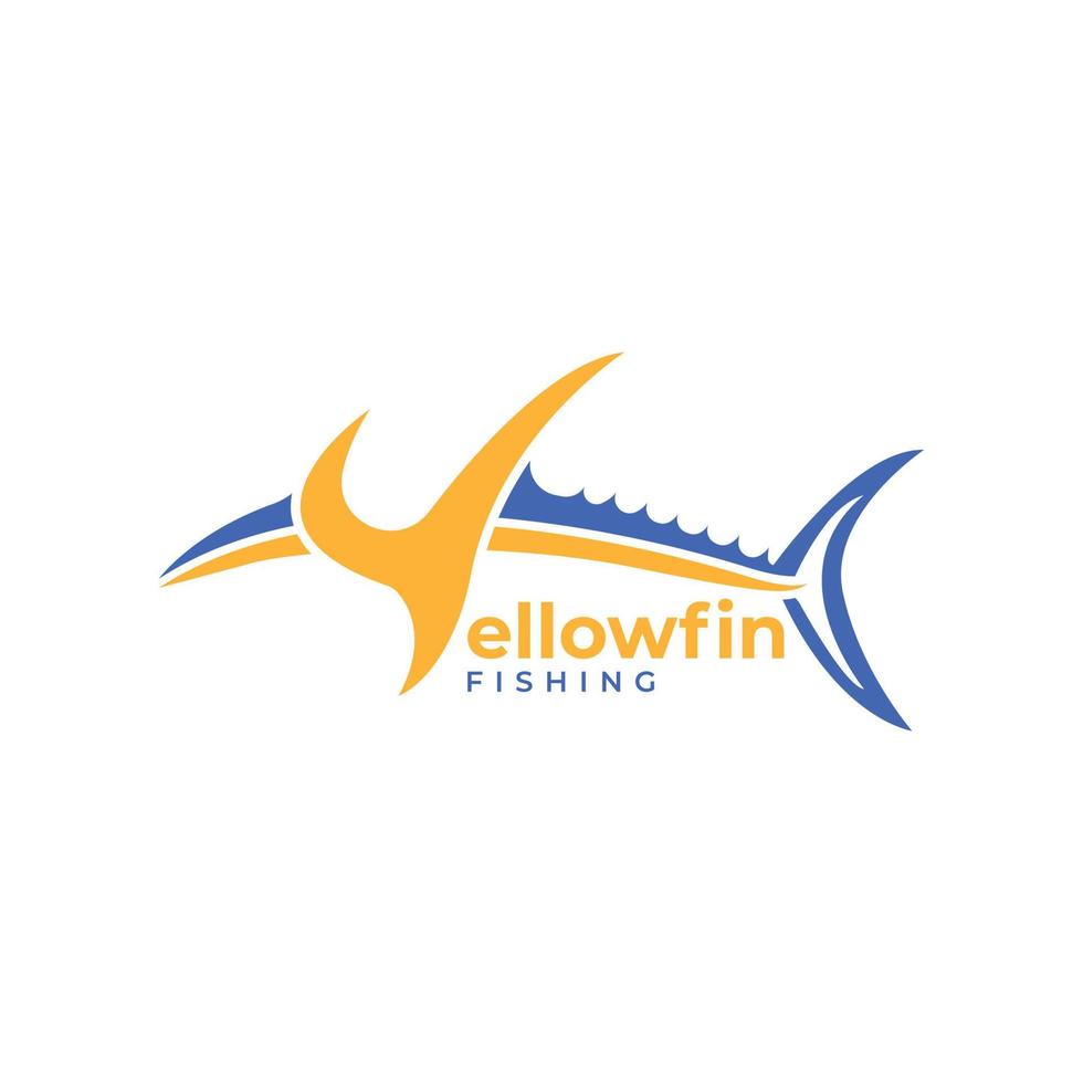 Gelbflossen-Thunfisch-Angeln-Logo-Wortmarke kostenloser Vektor