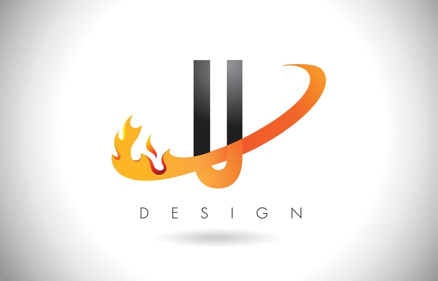 u-Brief-Logo mit Feuerflammen-Design und orangefarbenem Swoosh. vektor