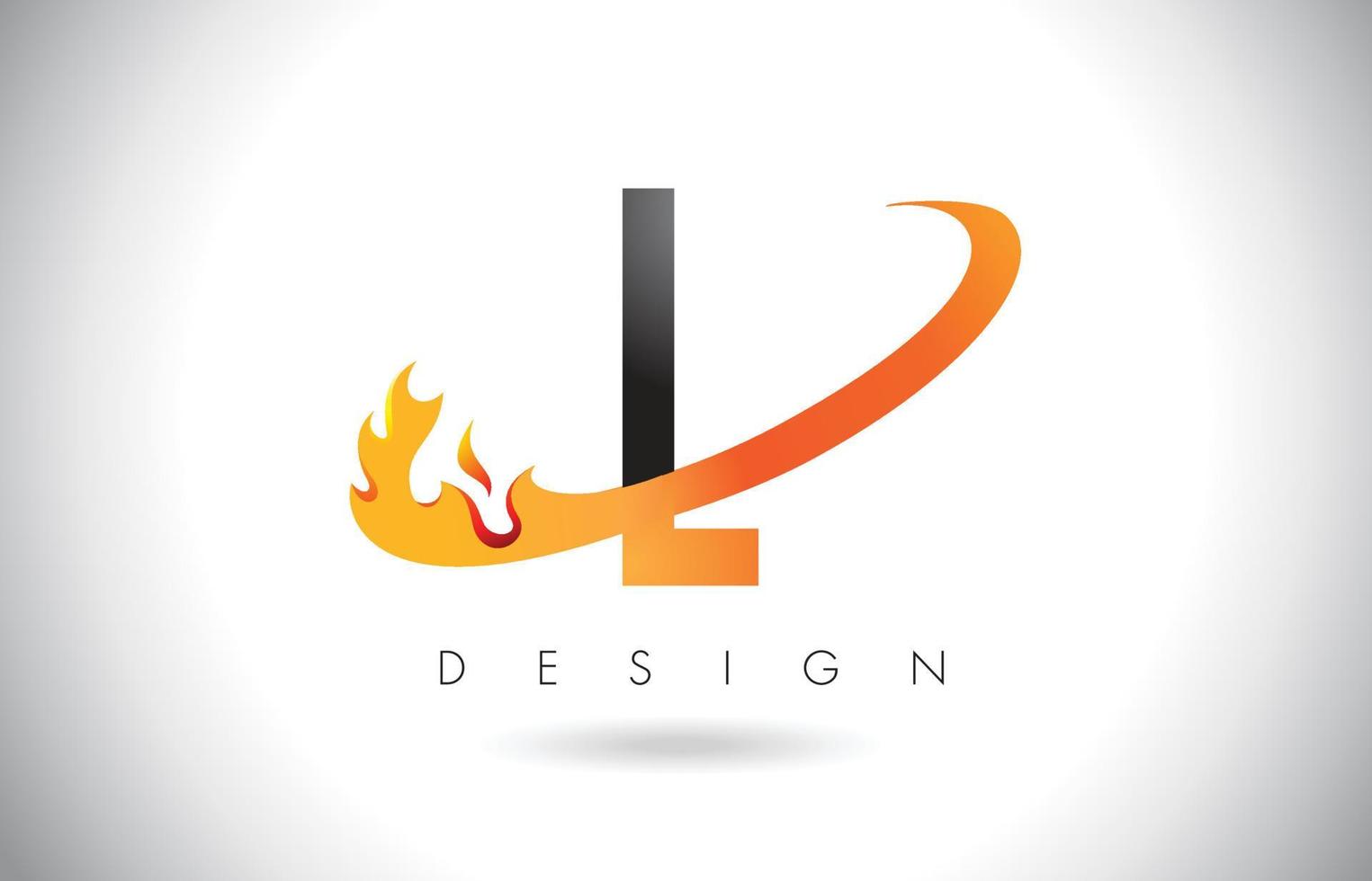 l-Brief-Logo mit Feuerflammen-Design und orangefarbenem Swoosh. vektor