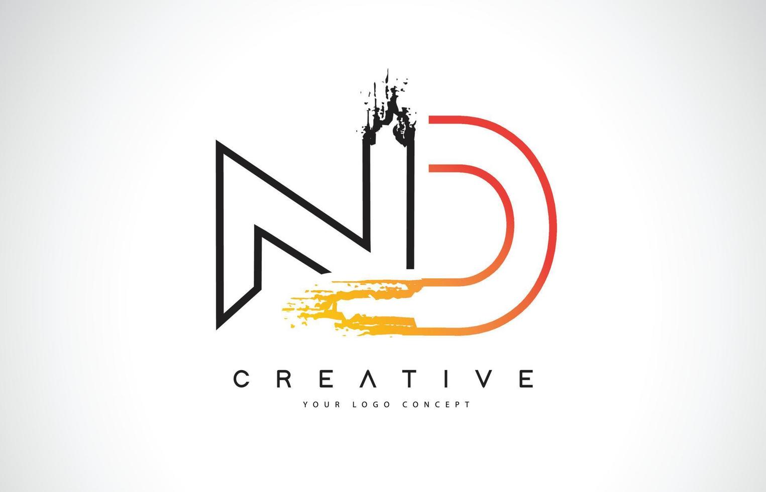 nd kreatives modernes Logo-Design mit orangen und schwarzen Farben. Monogramm-Strich-Buchstaben-Design. vektor