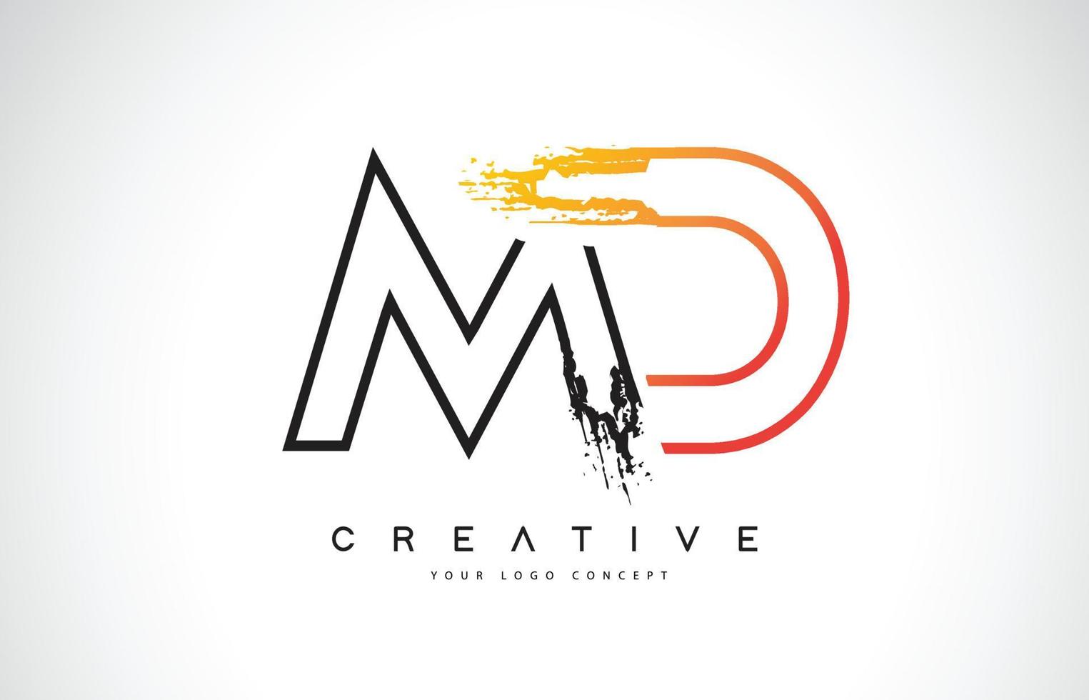 md kreatives modernes Logo-Design mit orangen und schwarzen Farben. Monogramm-Strich-Buchstaben-Design. vektor