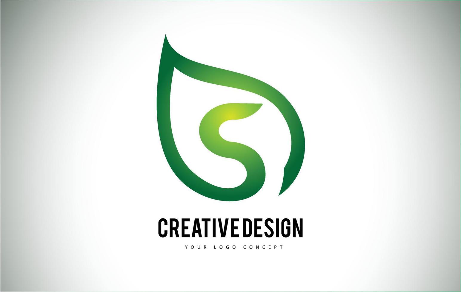 s-Blatt-Logo-Buchstaben-Design mit grünem Blattumriss vektor