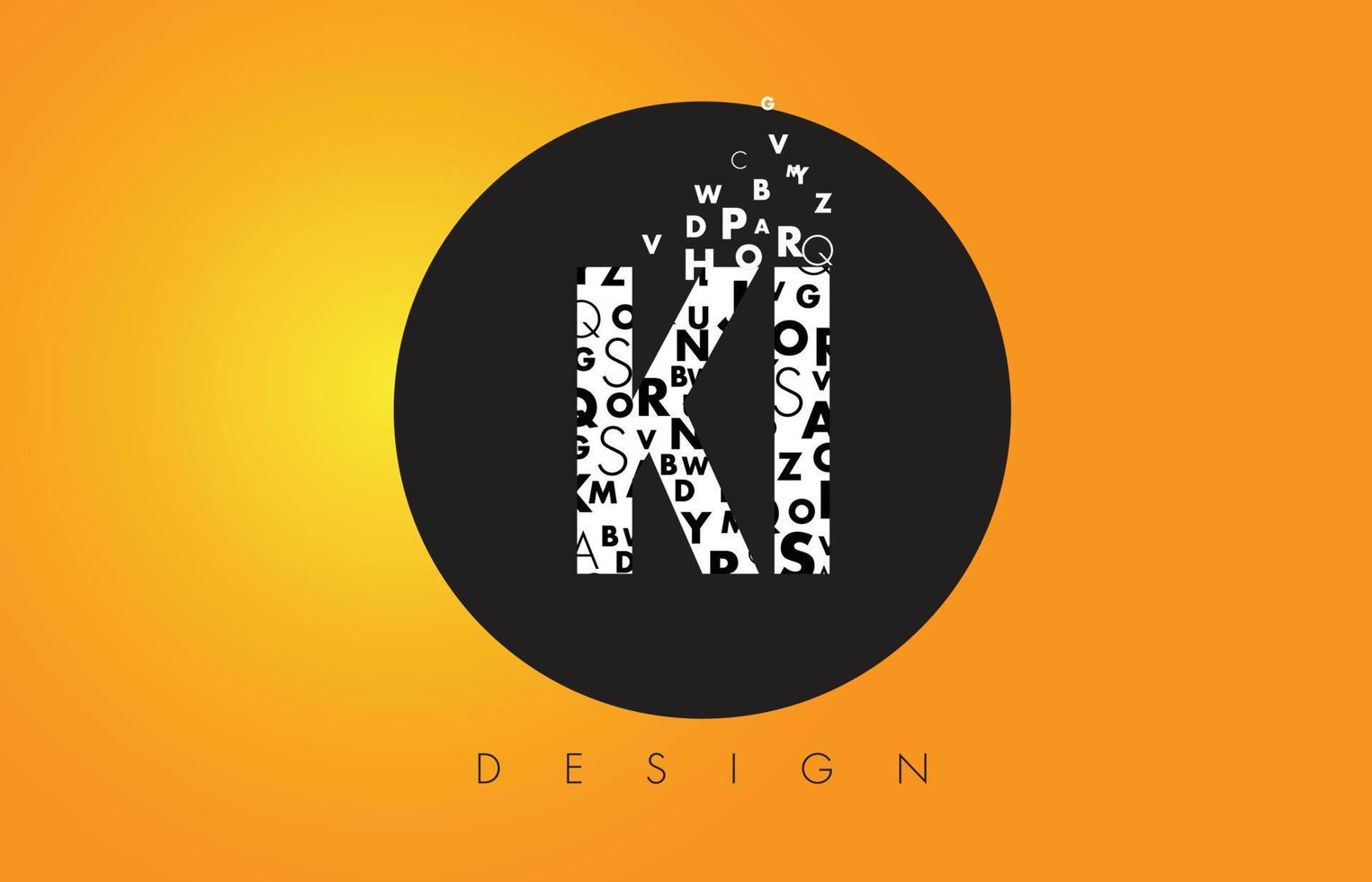 ki ki logotyp gjord av små bokstäver med svart cirkel och gul bakgrund. vektor