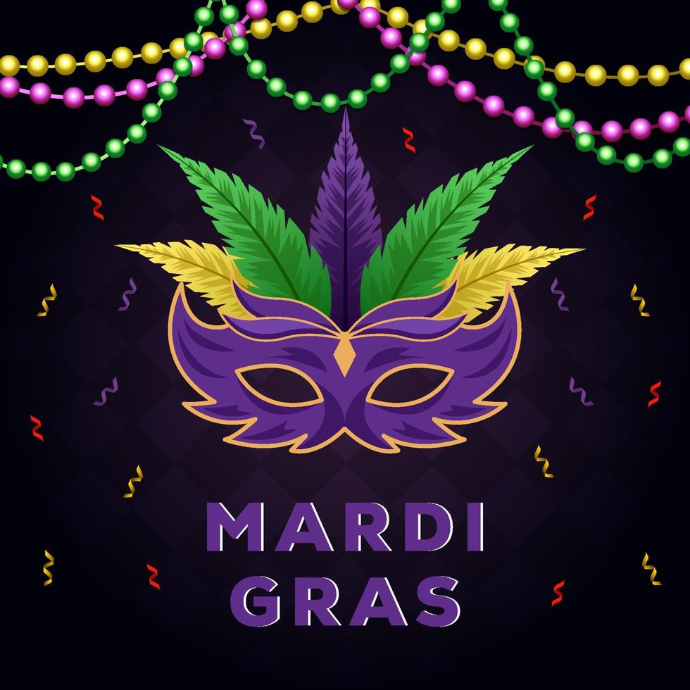 Mardi gras vektordesignillustration med prydnadspärlor, mask och band vektor